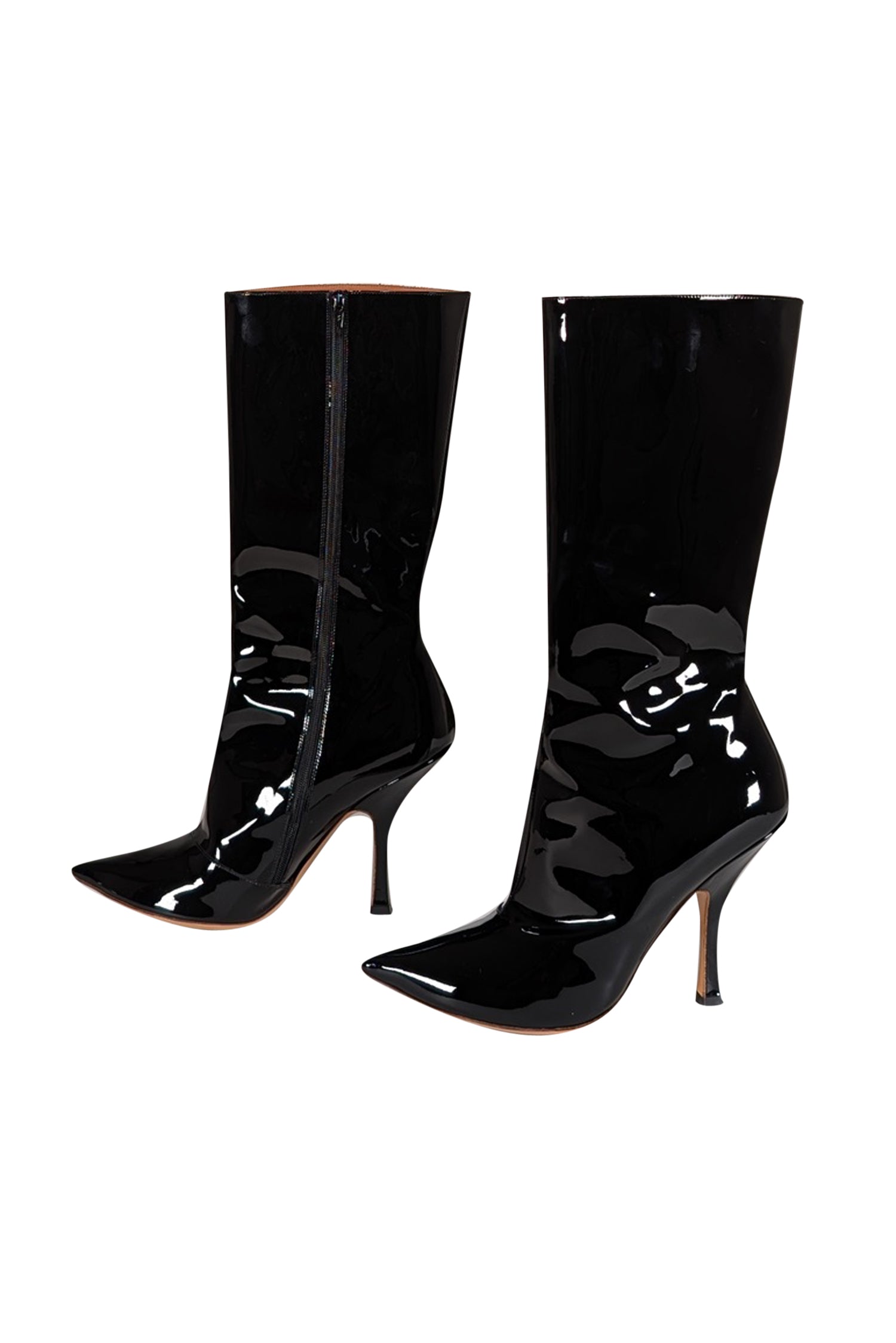 Y/Project - Stunning Black Patent Leather Pointed Toe Mid - Calf Boots Size 9