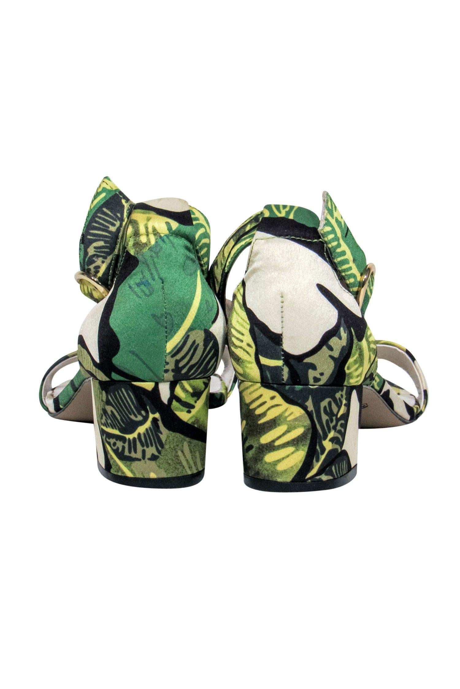 Bettye Muller Green Leaf Print Open - Toe Pumps in Size 6.5: Unleash Your Inner Goddess!