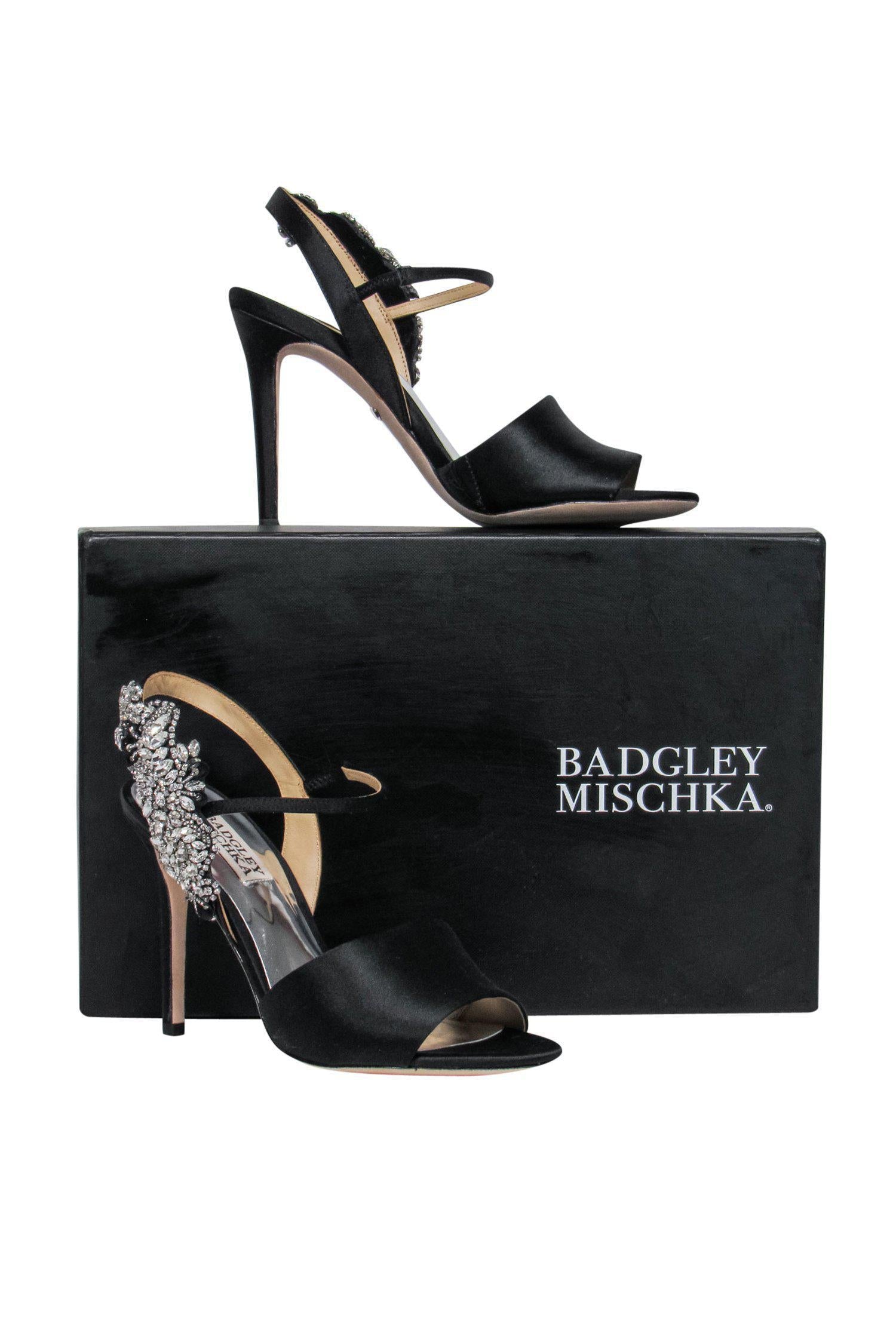 Badgley Mischka Black Satin Jeweled Peep Toe Pumps - Size 5.5: A Glamorous Must-Have!