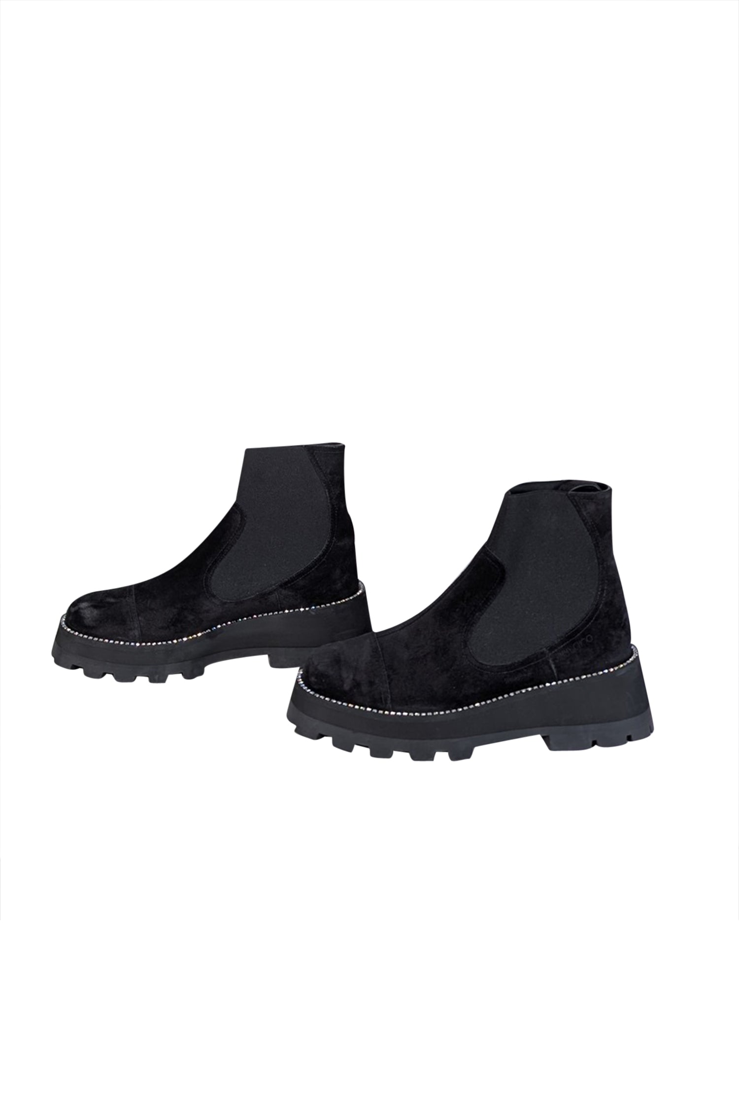 Jimmy Choo Black Suede Rhinestone-Trimmed Short Boots - Size 11
