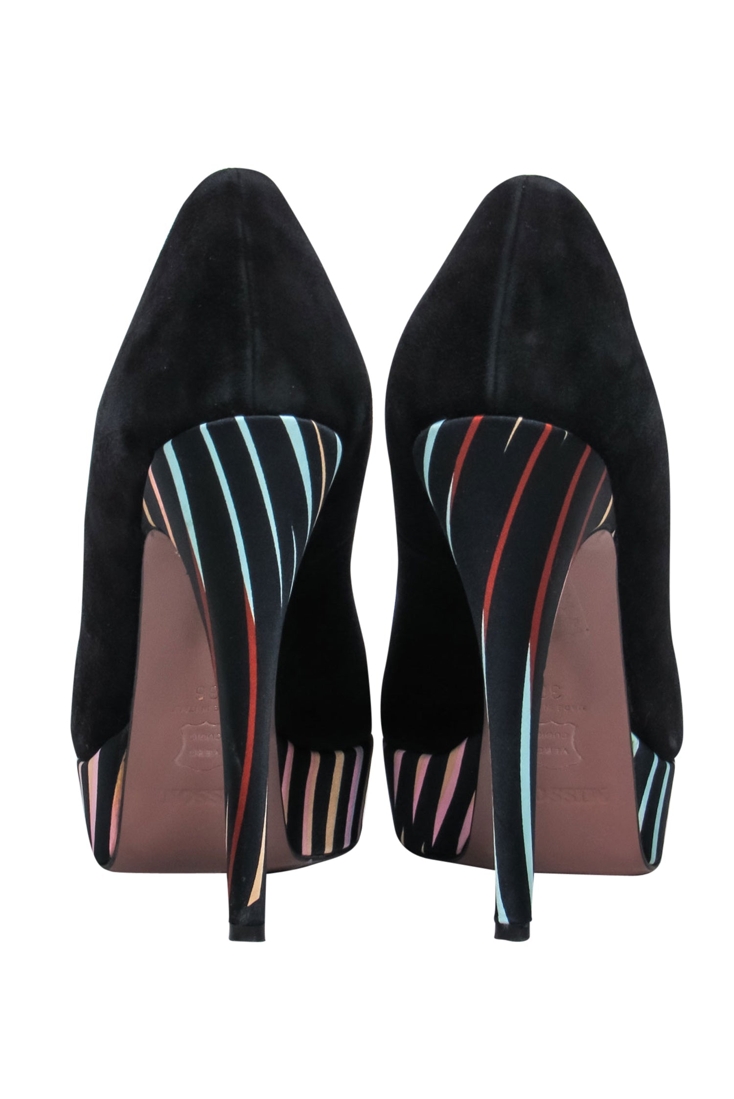 Missoni's Stunning Black Suede Platform Pumps with Printed Satin - Size 6