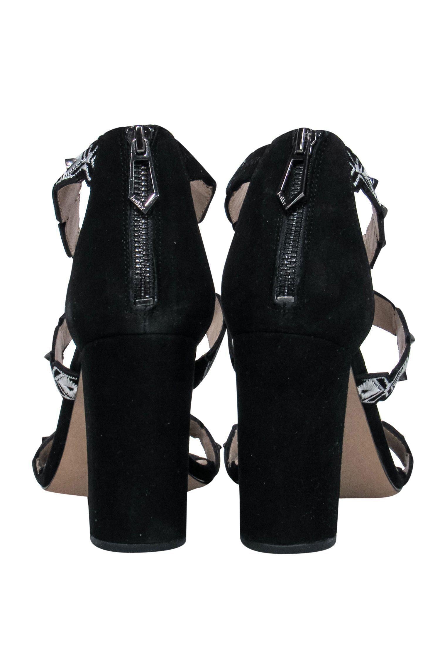 Botkier's Stunning Black Suede Studded Embroidered Strappy Pumps - Size 8.5