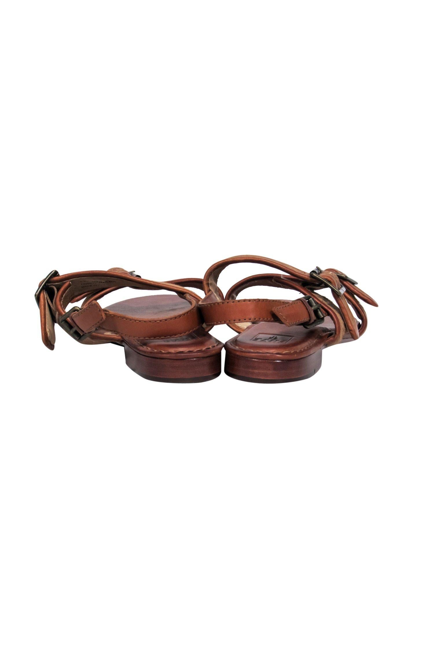 Frye's Stunning Brown Leather Calf Hair Buckled Sandals - Size 8.5