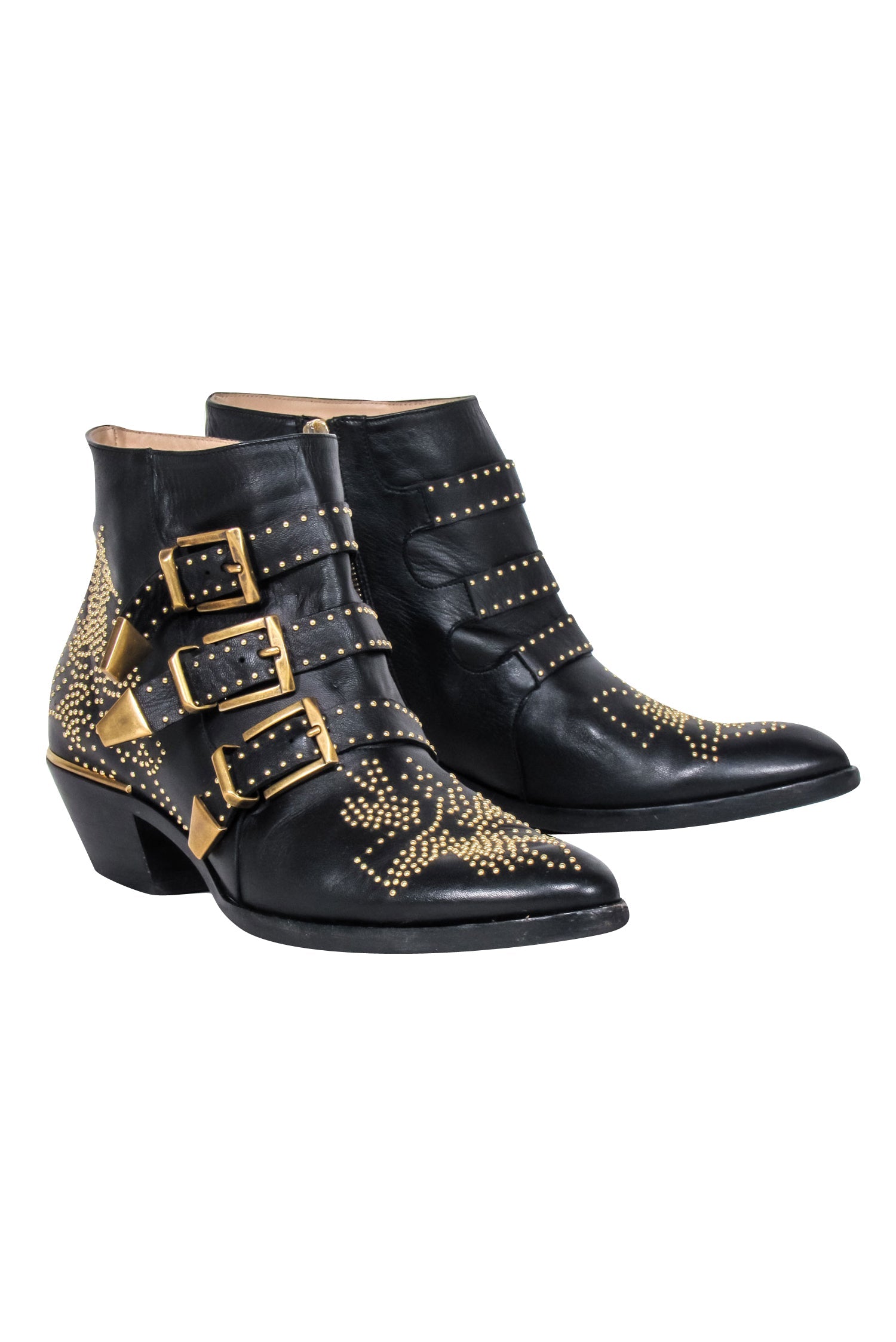 Chloe Black Leather Gold Studded Susanna Booties - Size 11: A Fashion Statement!