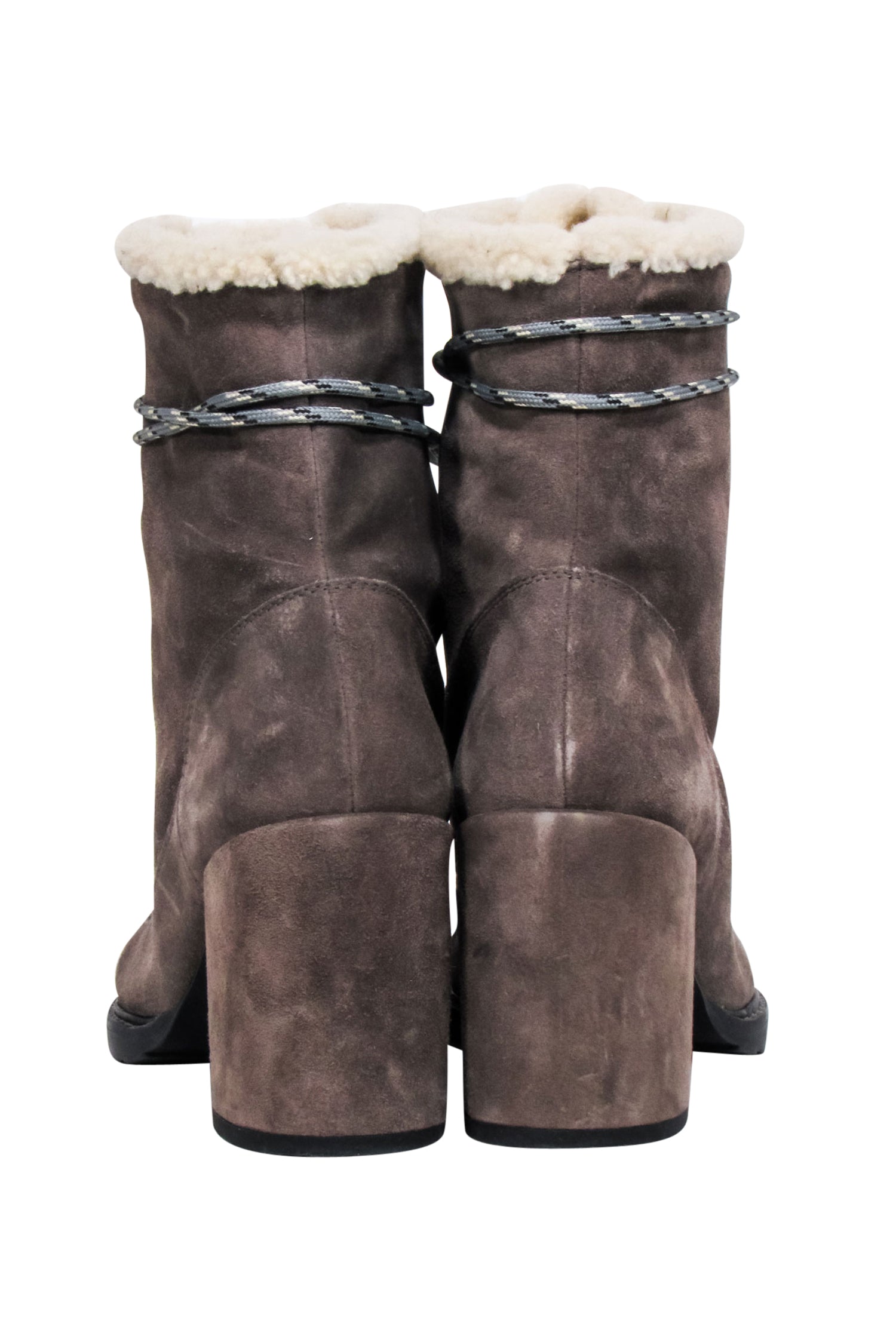 Stuart Weitzman Grey Suede Lace-Up Short Shearling Lined Boots - Size 9
