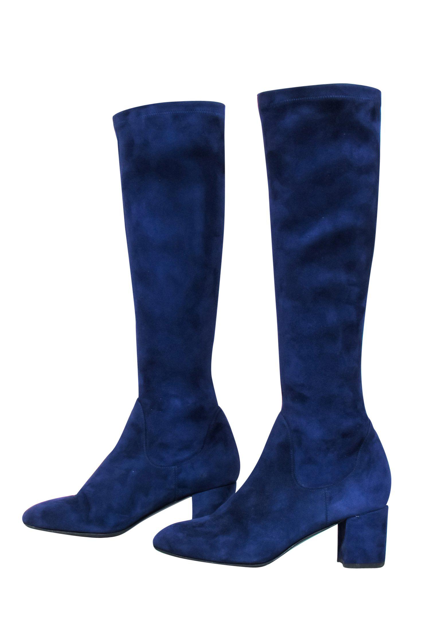 L.K. Bennett Dark Blue Suede Knee - High Heeled Keri Boots: Size 5 Fashion Statement