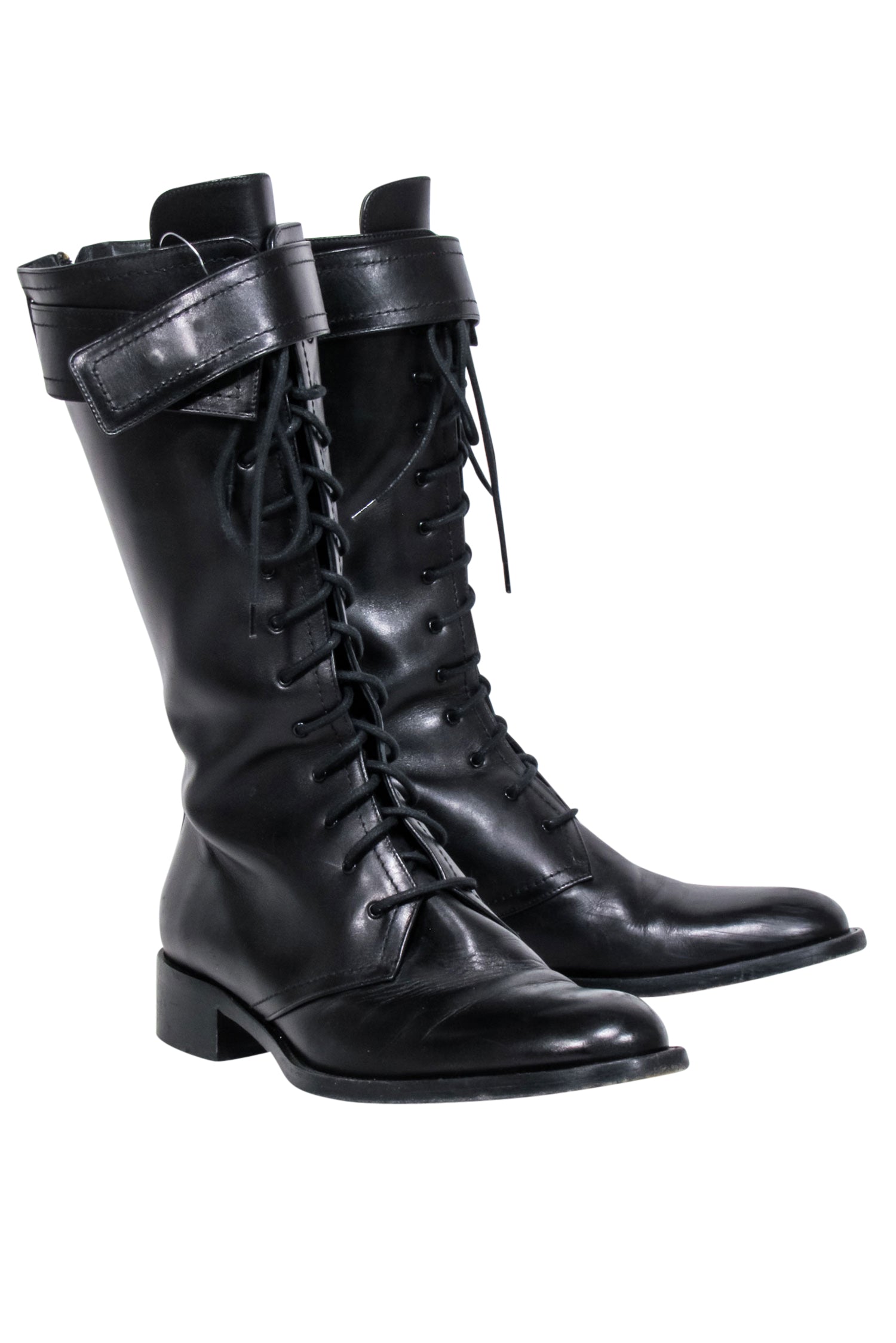 Tamara Mellon's Stunning Black Leather Tall Combat Boots - Size 9