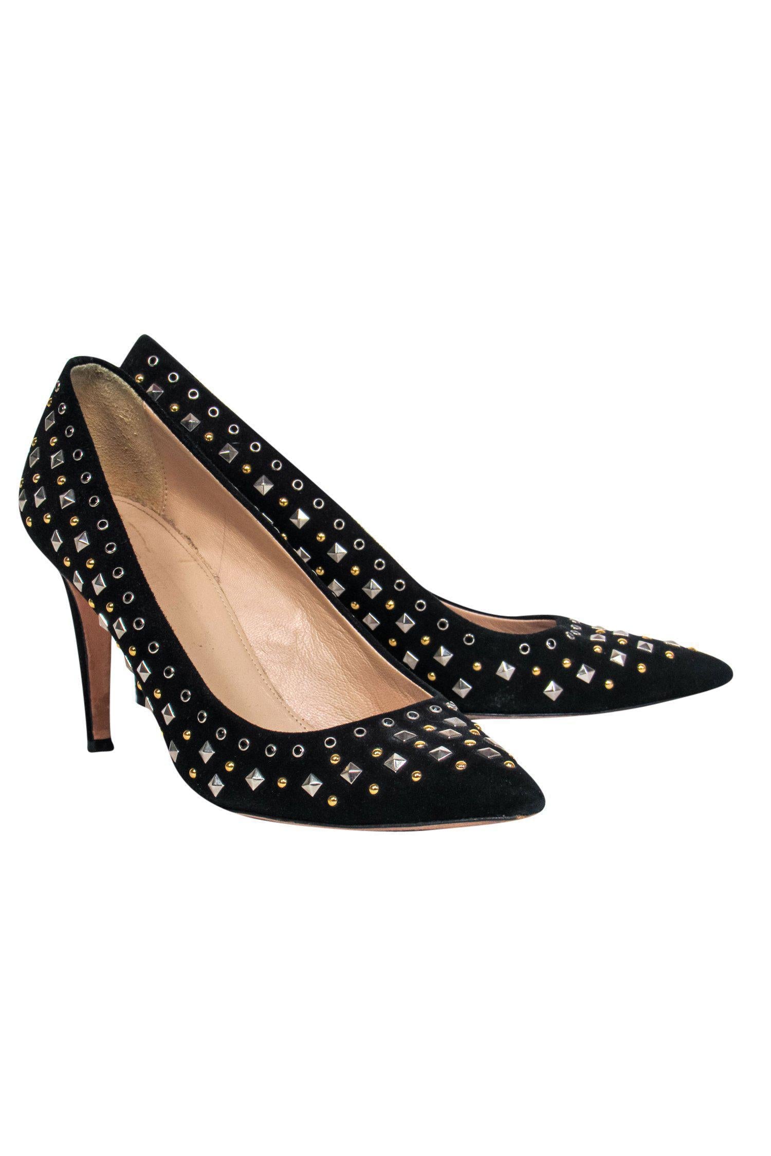 J.Crew's Stunning Black Suede Studded Pointed Toe Pumps - Size 9