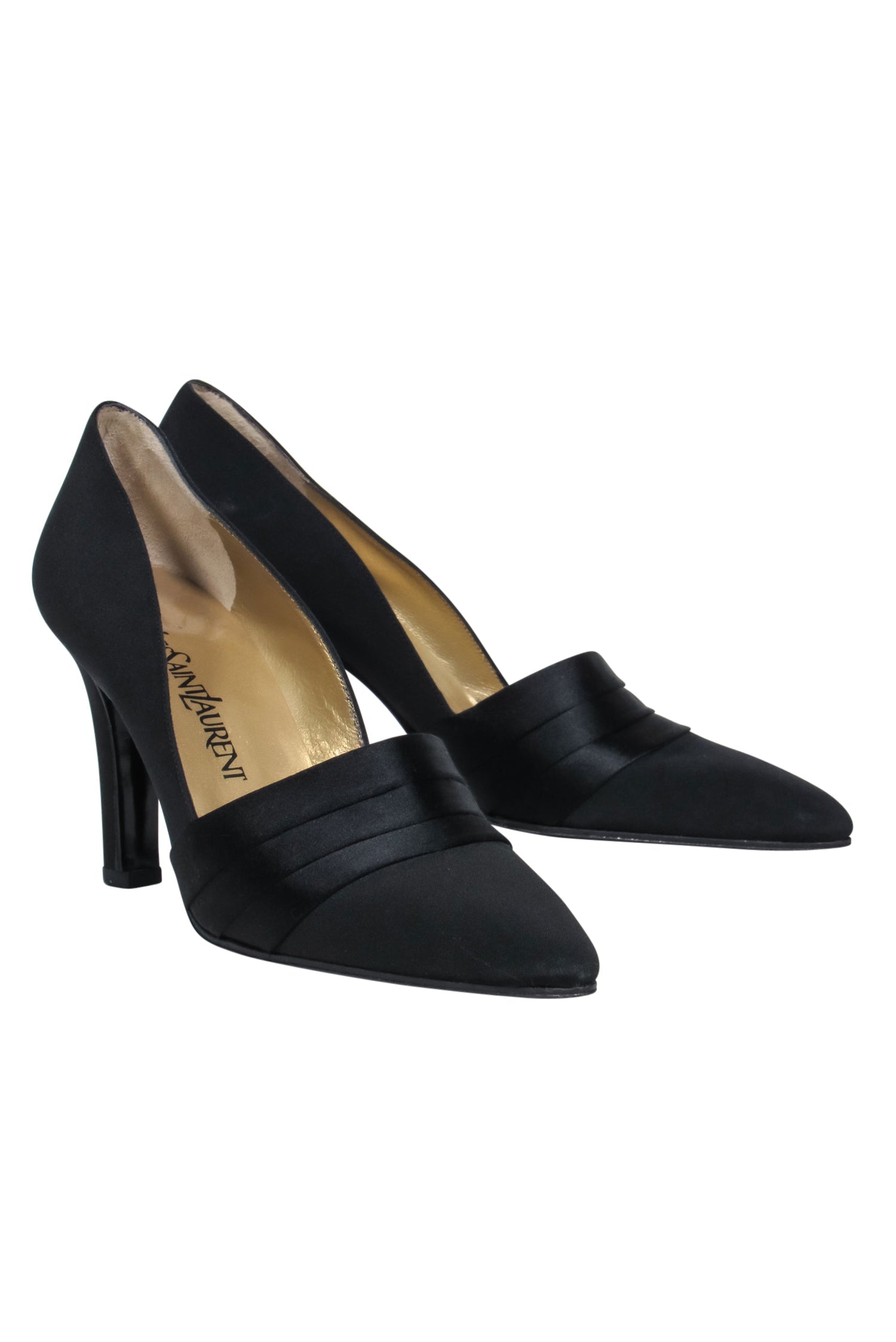 Yves Saint Laurent Elegant Black Pointed Toe Pleated Pumps - Size 7.5