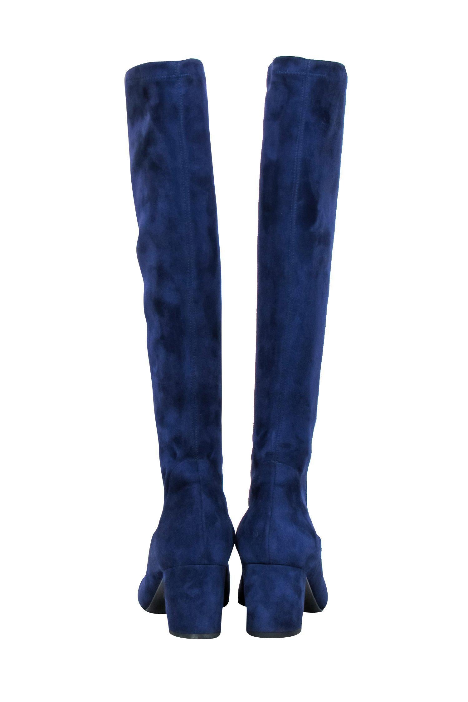 L.K. Bennett Dark Blue Suede Knee - High Heeled Keri Boots: Size 5 Fashion Statement