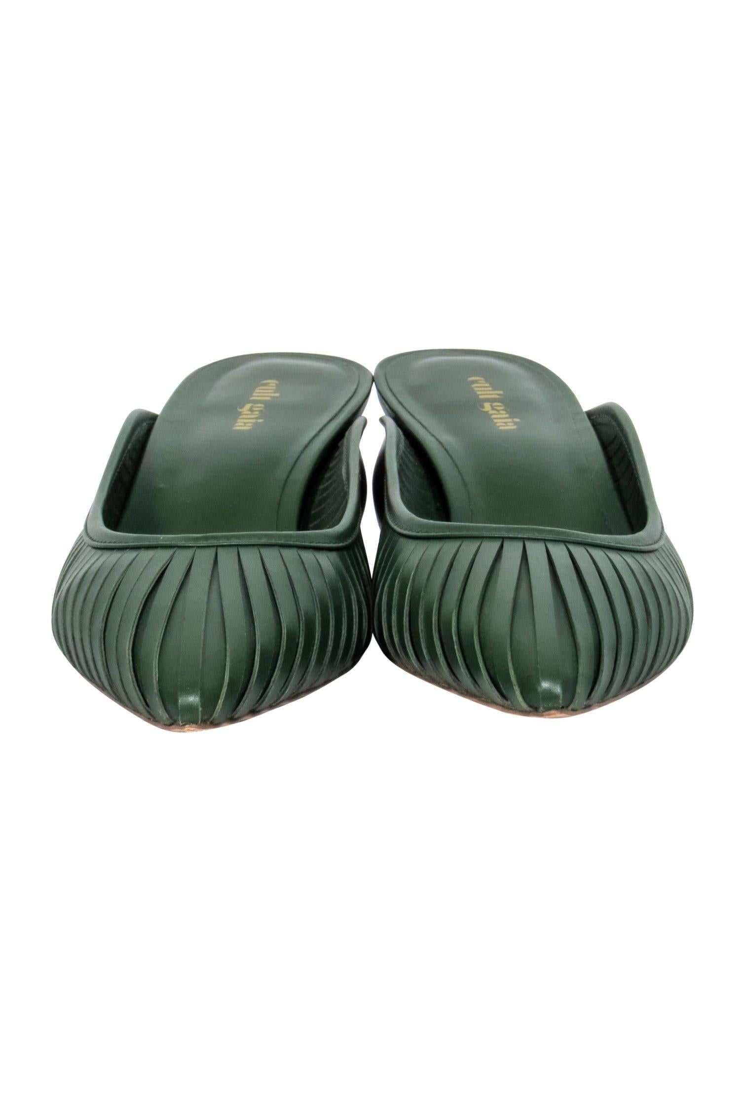 Cult Gaia Forest Green Leather Pointed Toe Ball - Heel Mules in Size 9: Tropical Trendsetters!