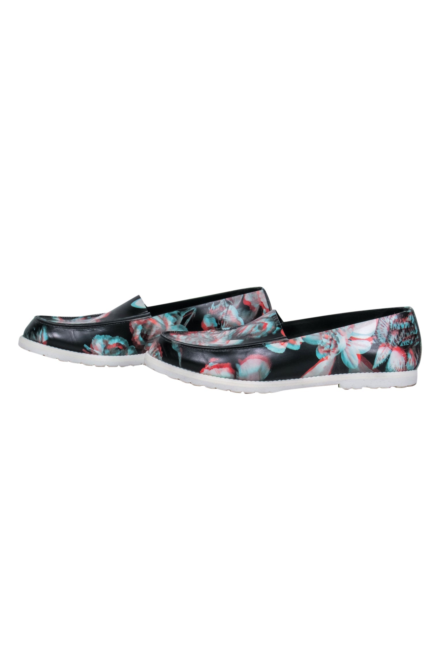 Maison Martin Margiela - Stunning Black & Multicolored 3D Floral Print Loafers in Size 10