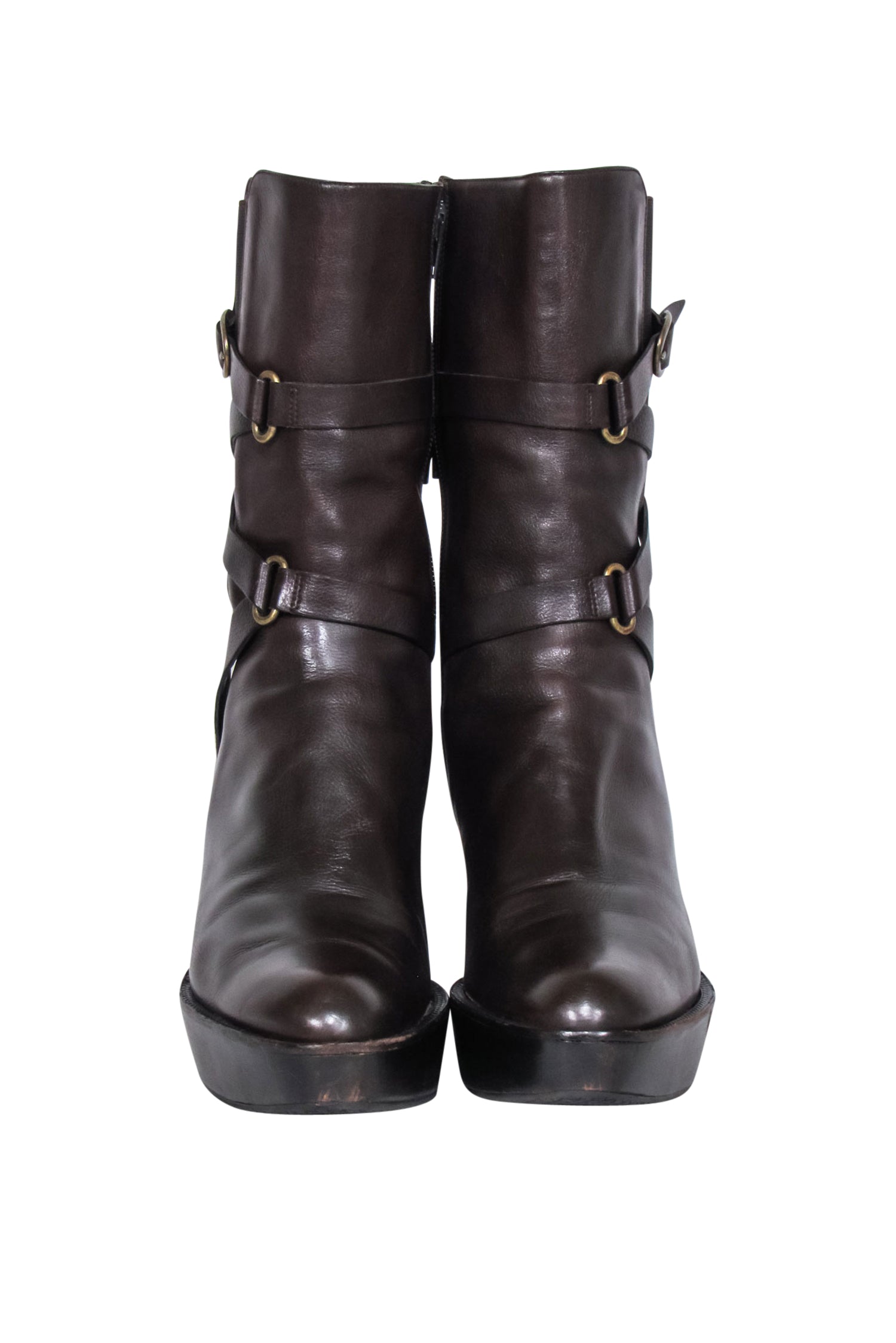 Stuart Weitzman Brown Buckle Wedged Boots - Size 8.5, Winter Style Essential