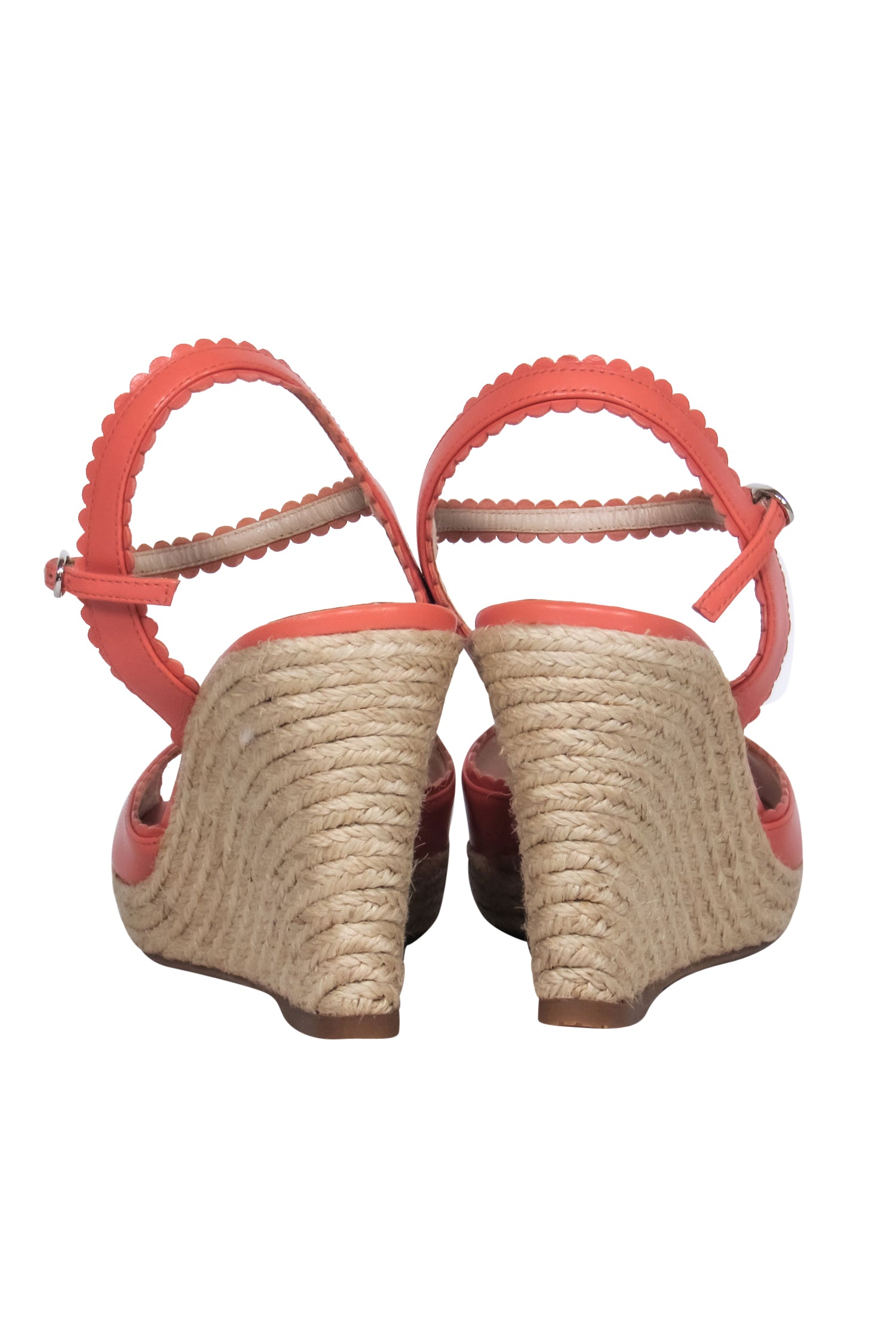 L.K. Bennett Pink Leather Scalloped Woven Peep Toe Wedges - Size 7