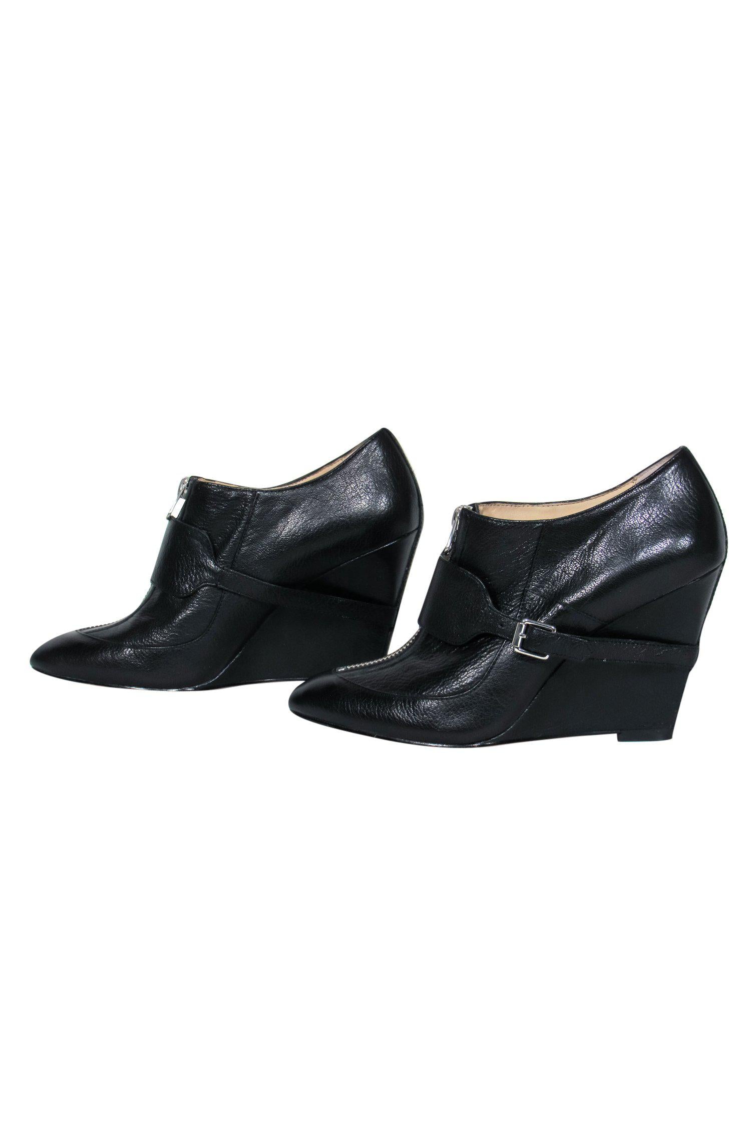 Elizabeth & James Black Leather Zip - Up Wedge Booties in Size 7: Chic Fall Footwear