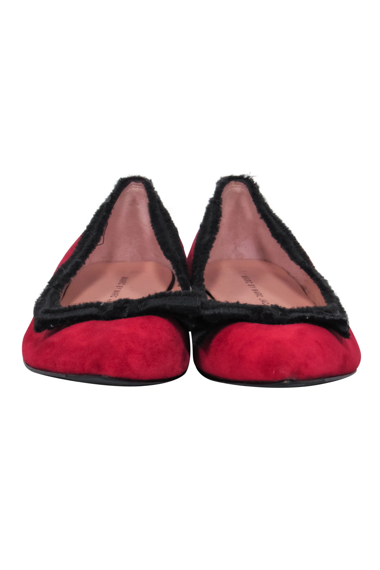Marc by Marc Jacobs Red Suede Pointed Toe Flats with Black Trim and Bow - Size 9