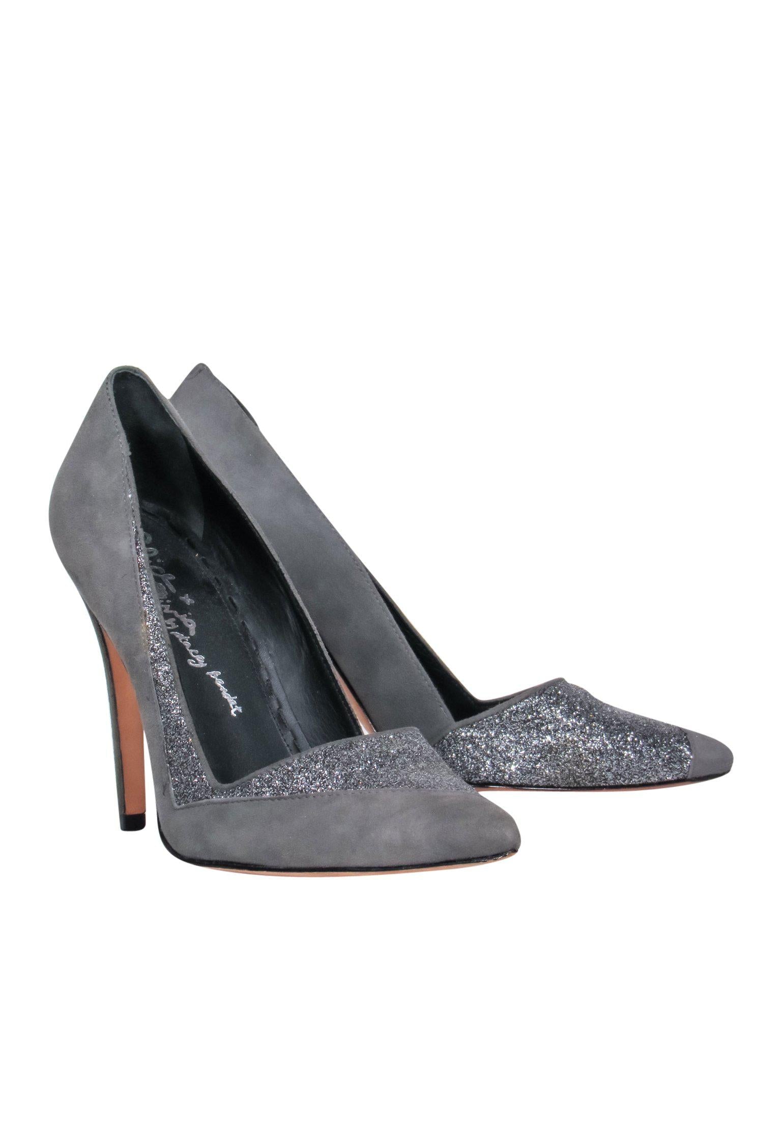 Alice & Olivia Grey Suede Sparkly Pointed Toe Pumps - Size 8.5