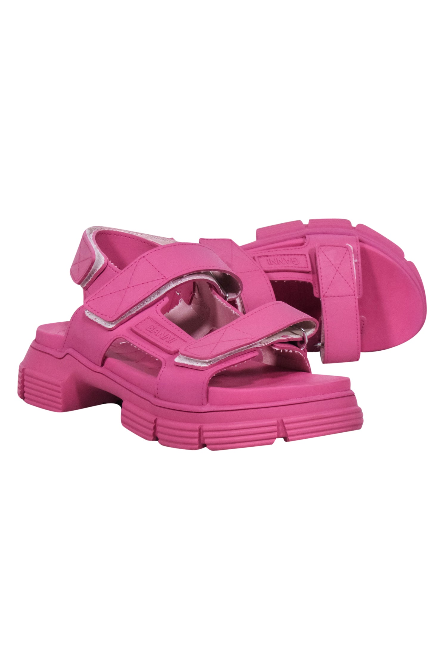 Ganni - Vibrant Pink Chunky Rubber Strappy Sandals - Size 9