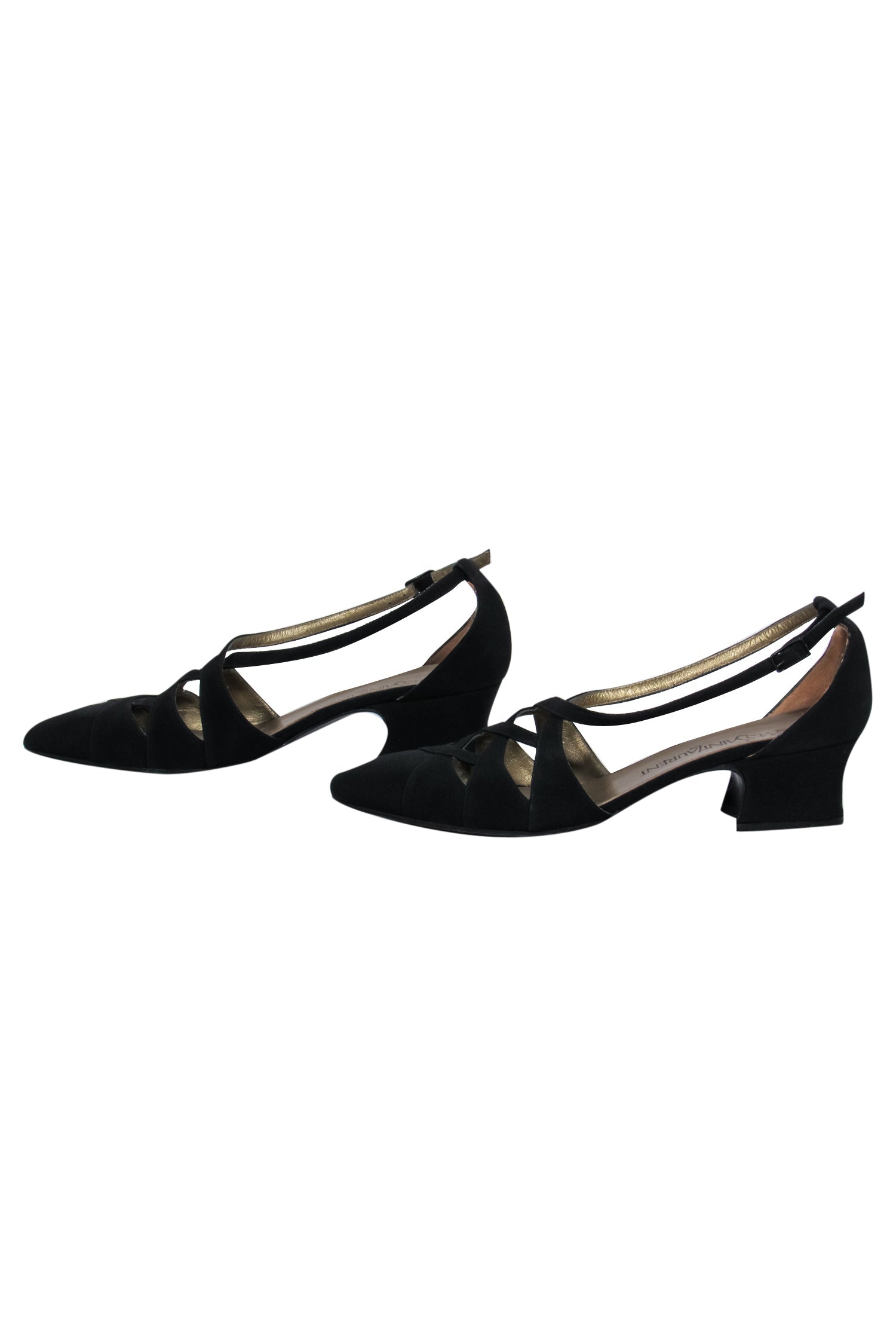 Yves Saint Laurent Vintage Glam: Black Woven Cutout Low Block Heels (Size 7.5)