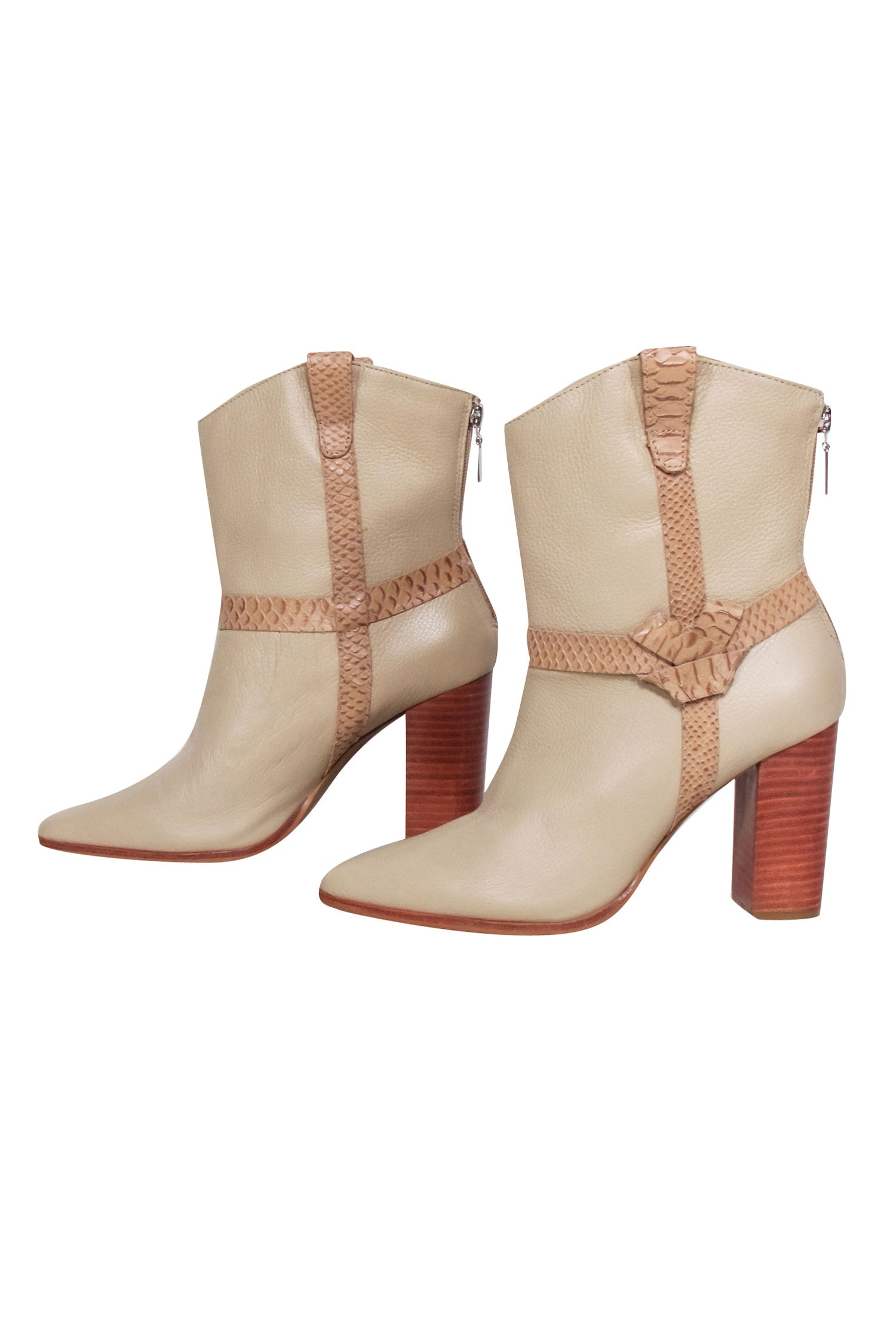 Kaanas Beige Pebbled Leather Western Heeled Boots - Size 8