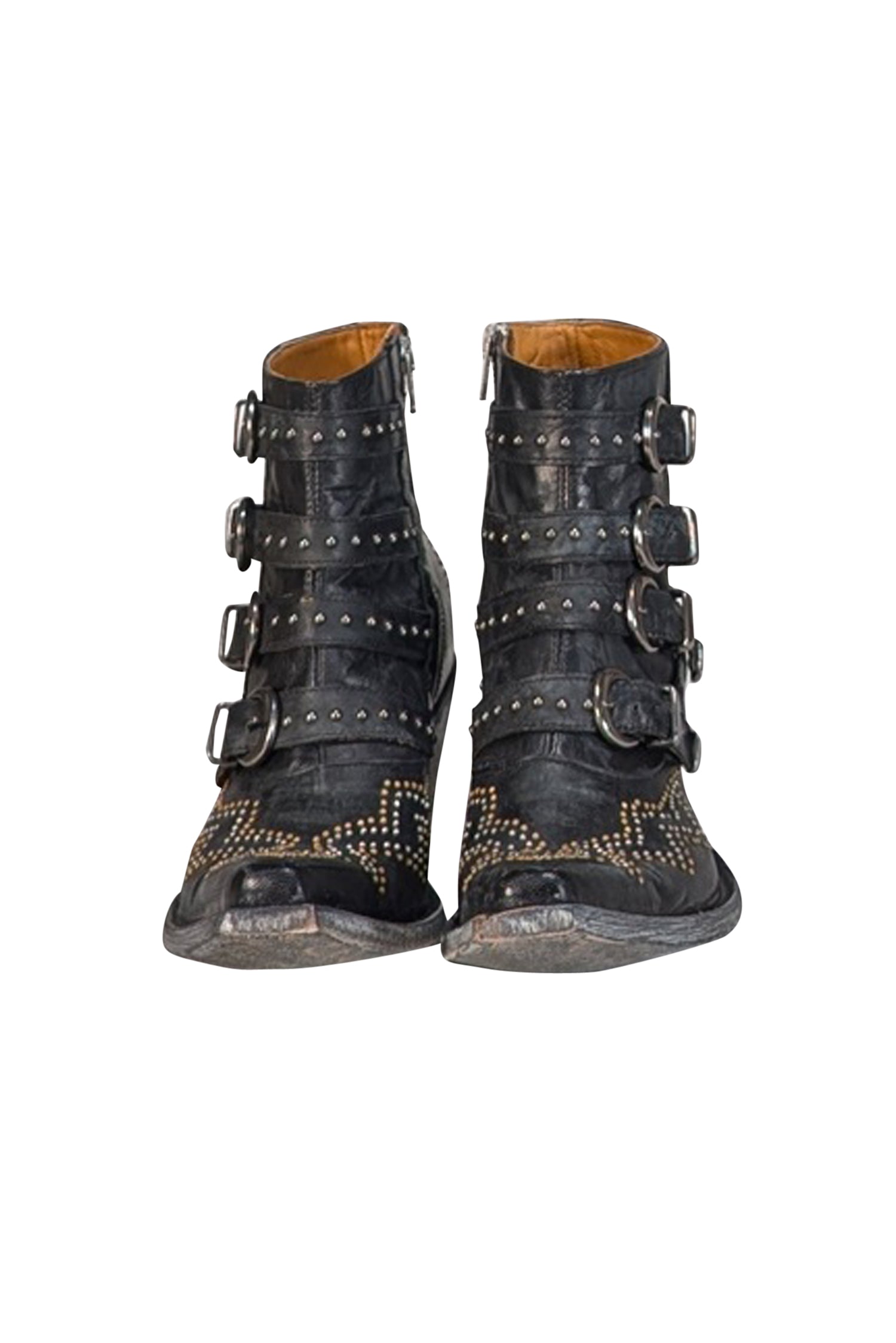 Old Gringo Black Leather Studded Buckle Short Boots - Size 6.5