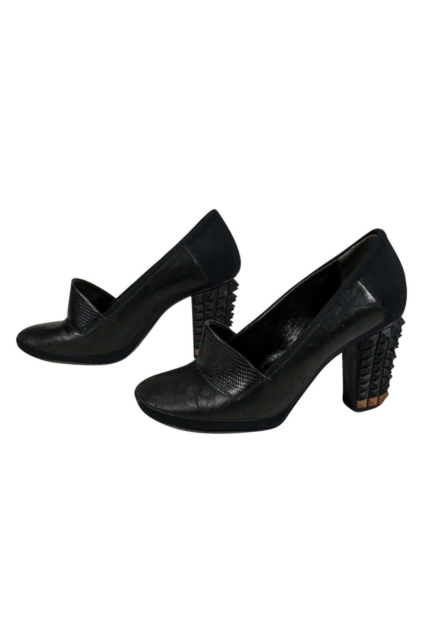 Fendi Black Studded Heel Loafer-Style Pumps - Size 6