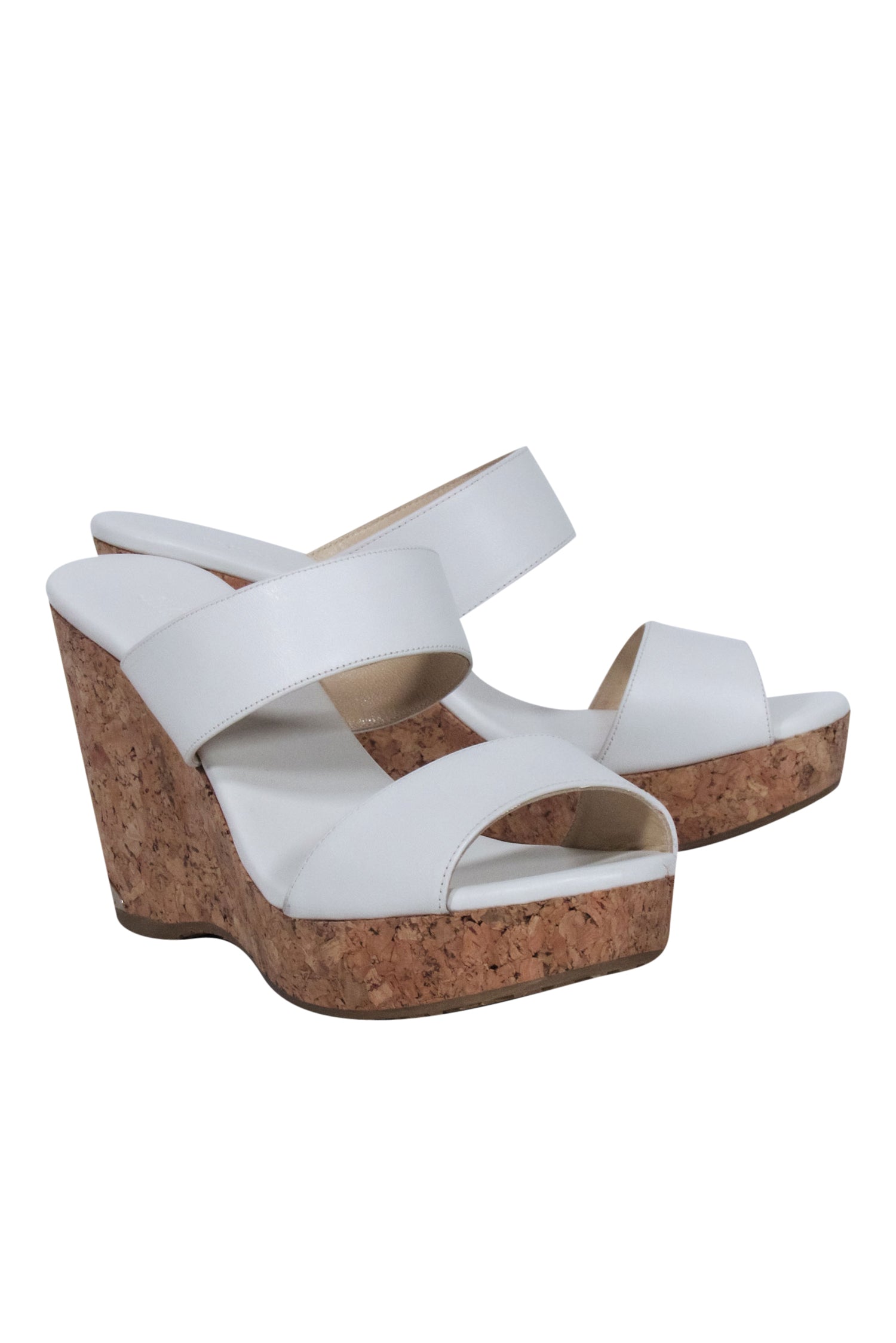 Jimmy Choo White Leather Platform Cork Wedges - Size 9: Summer's Must-Have!