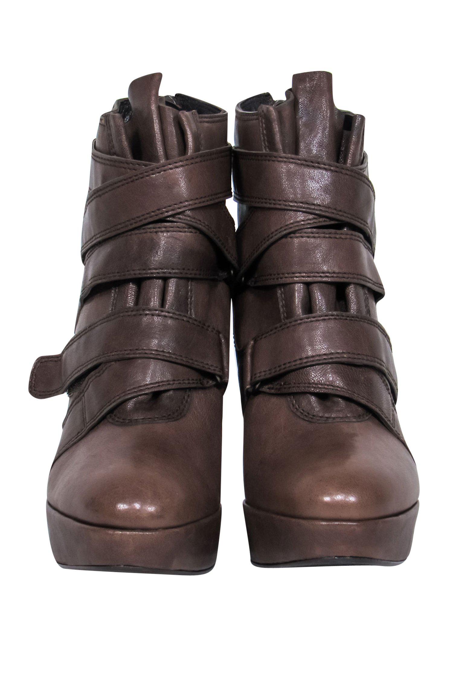Stuart Weitzman Brown Leather Velcro Platform Ankle Booties - Size 8.5 - Fall Fashion Must-Have