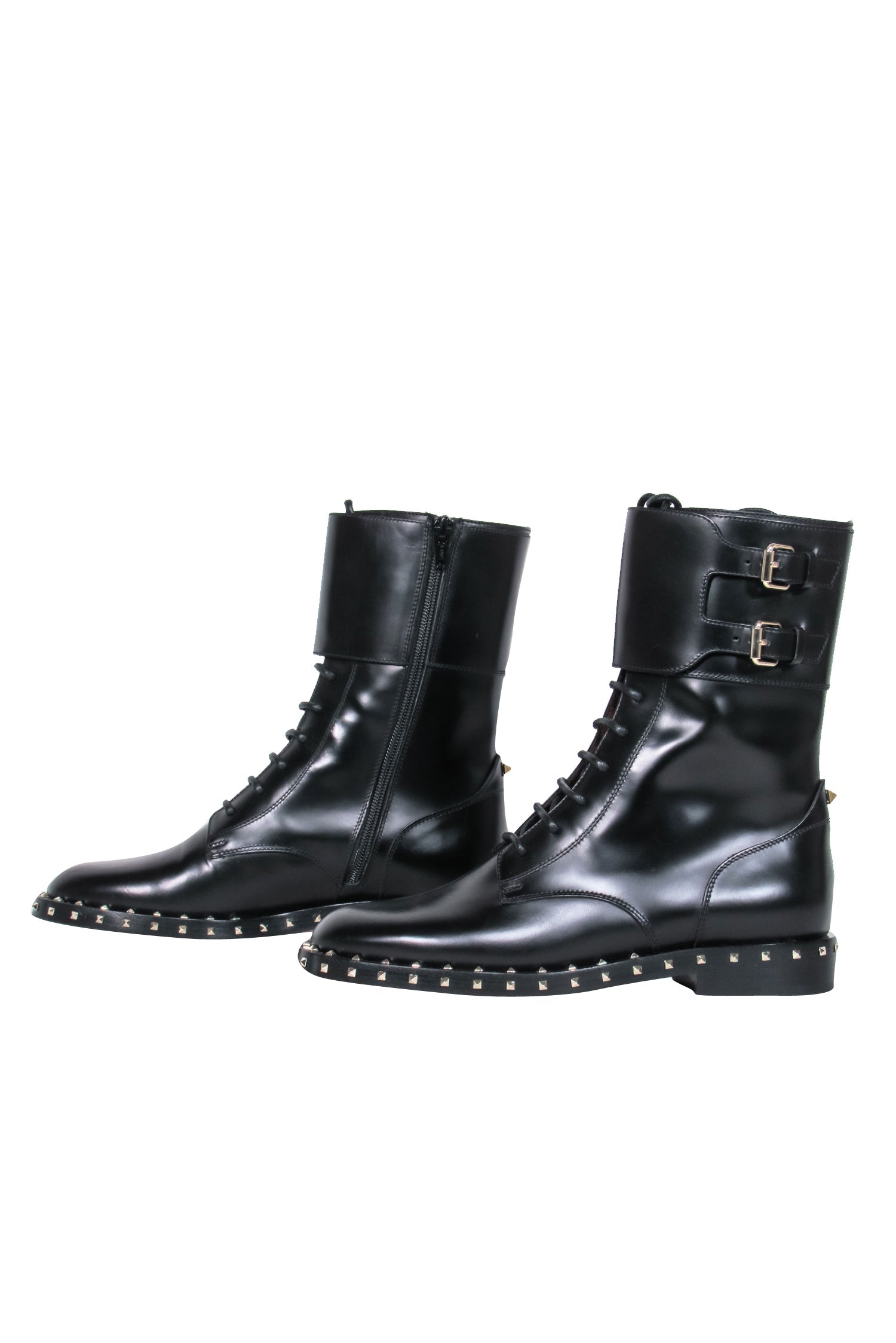 Valentino Black Studded Trim Combat Boots - Size 6.5: The Ultimate Style Statement