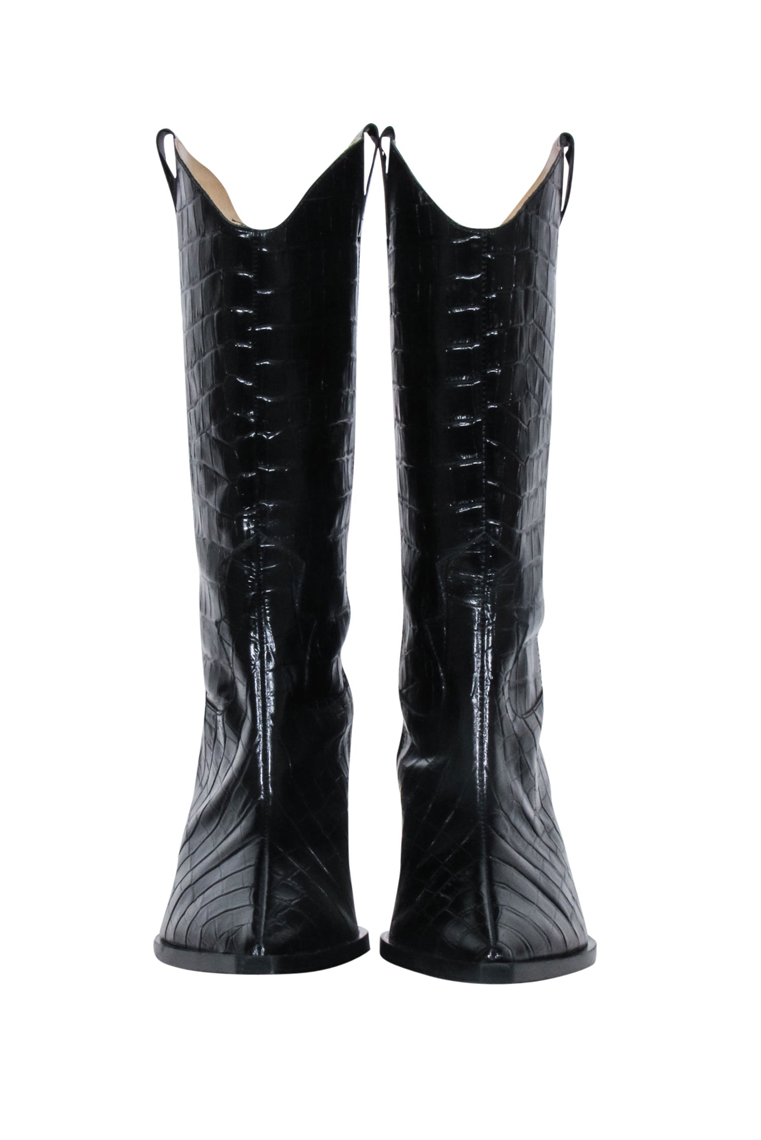 & Other Stories Black Croc-Embossed Leather Cowboy Boots - Size 9.5
