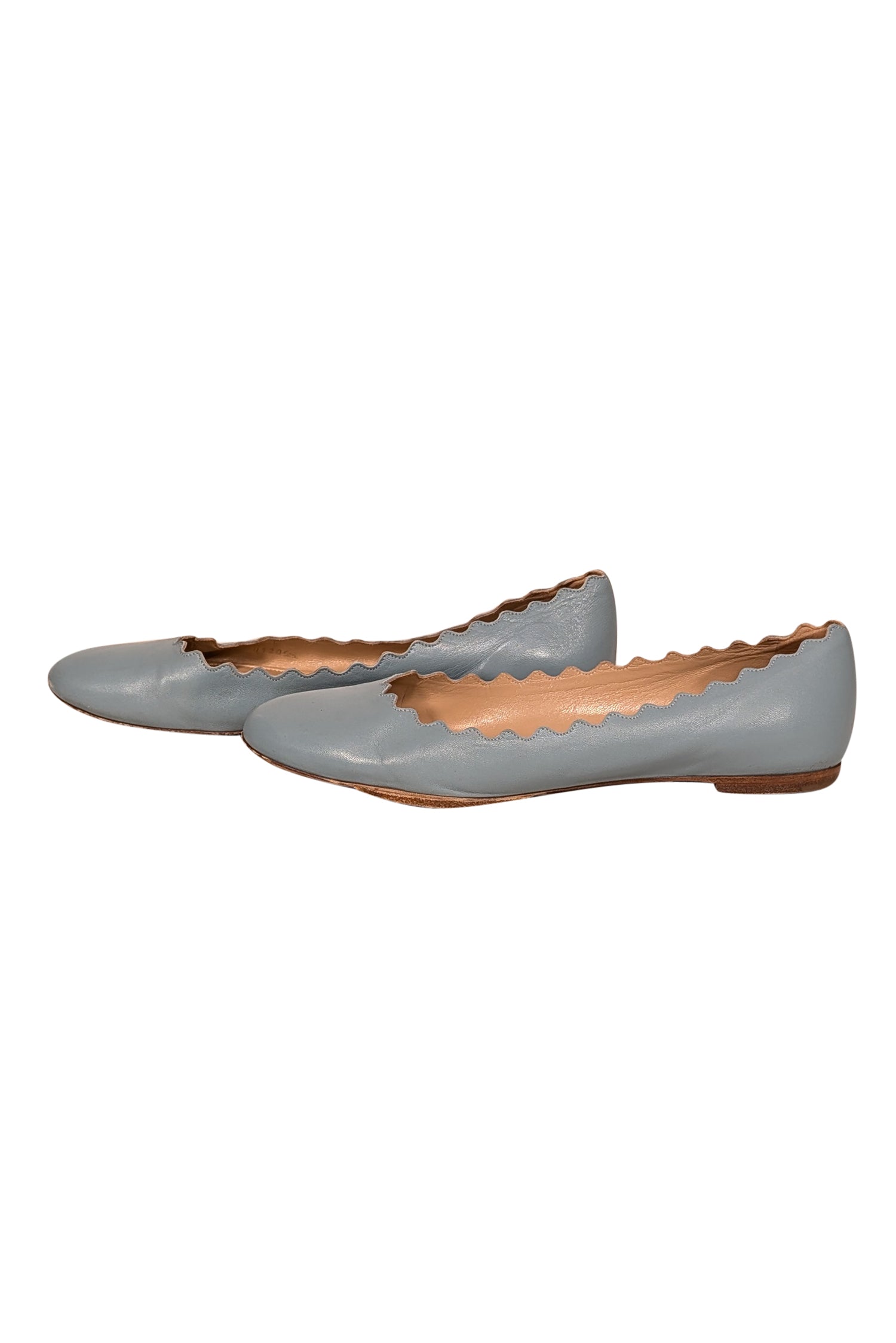 Chloe - Elegant Blue Leather Scallop Edge Flats in Size 10