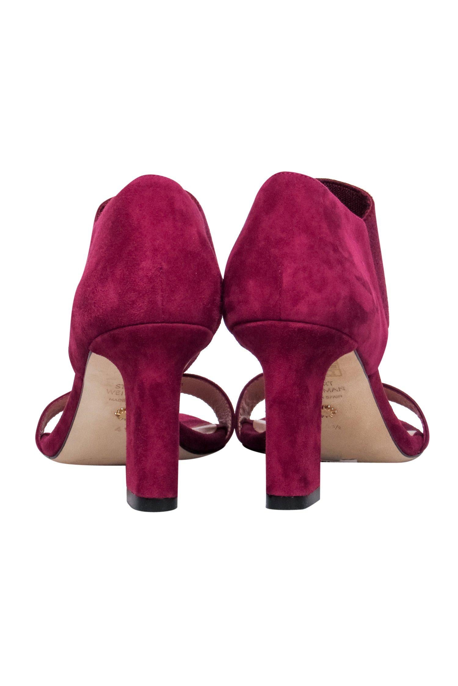Stuart Weitzman Maroon Suede Open Toe Elastic Strap Pumps - Size 4.5