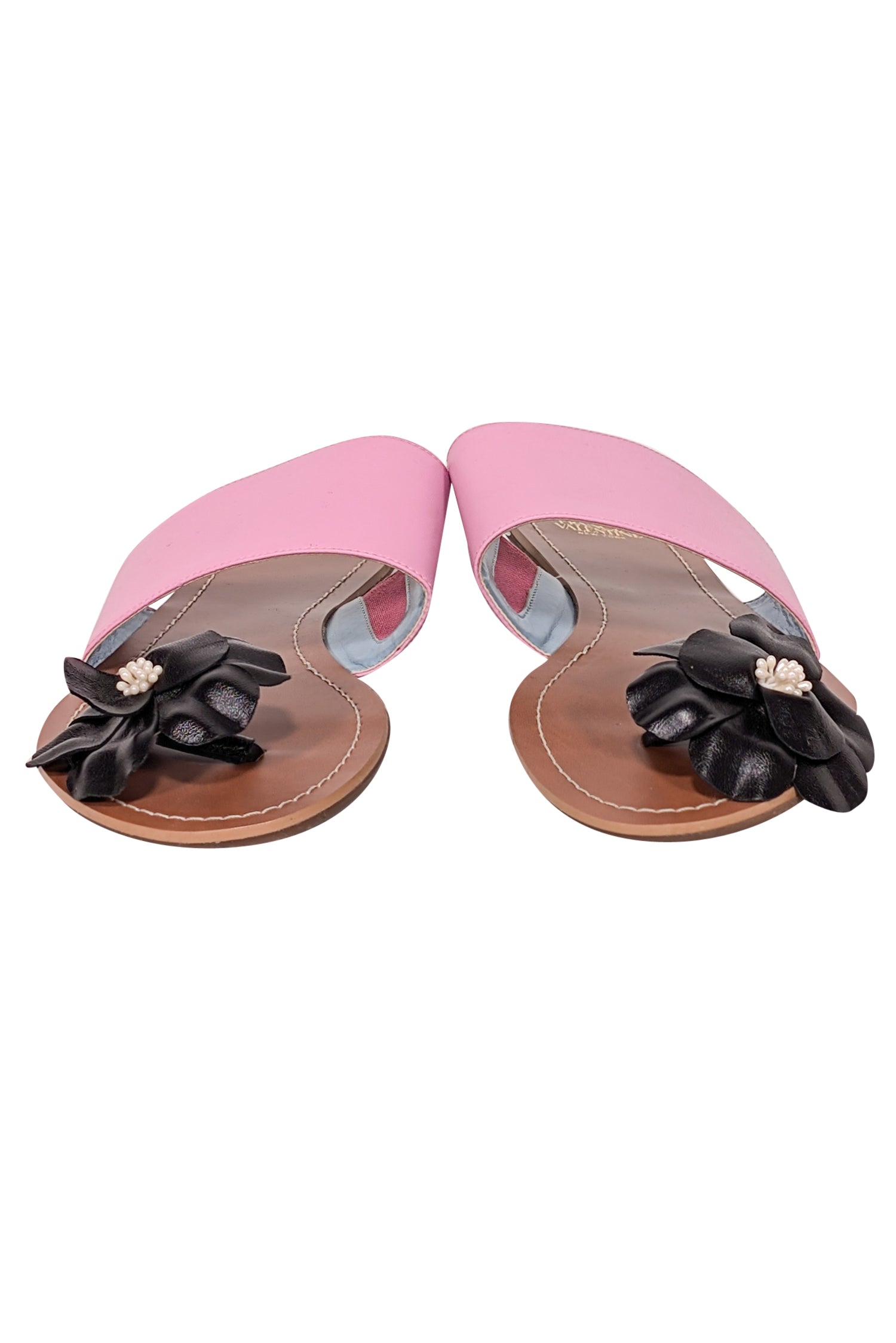 Frances Valentine's Stylish Pink, Tan & Black Flower Sandals - Size 9