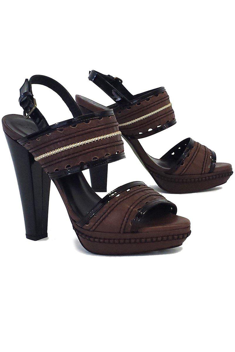 Hoss Intropia's Stunning Brown & Black Leather Open Toe Heels - Size 9!