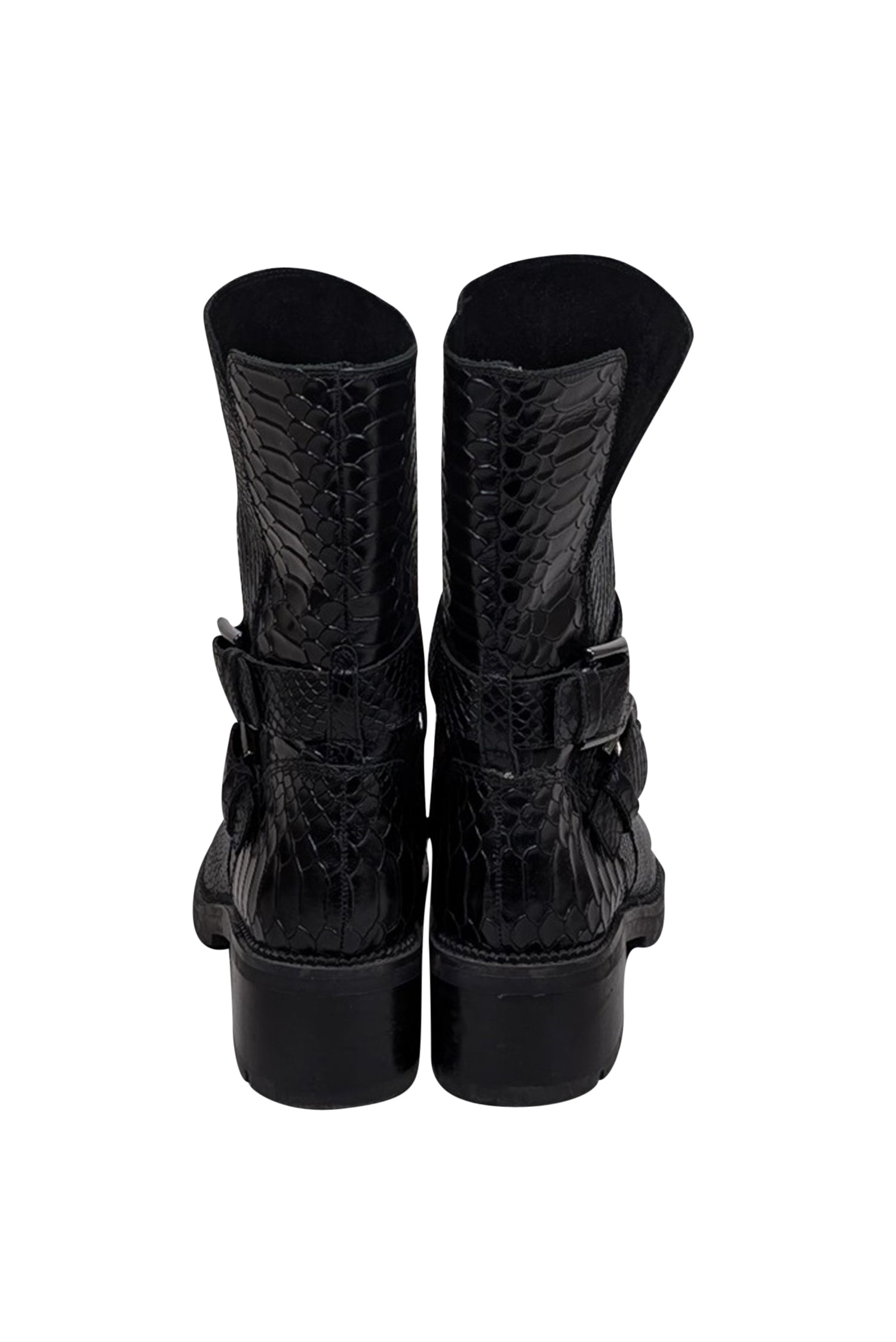 Donald J Pliner Black Croc-Embossed Leather Combat Boots - Size 9.5