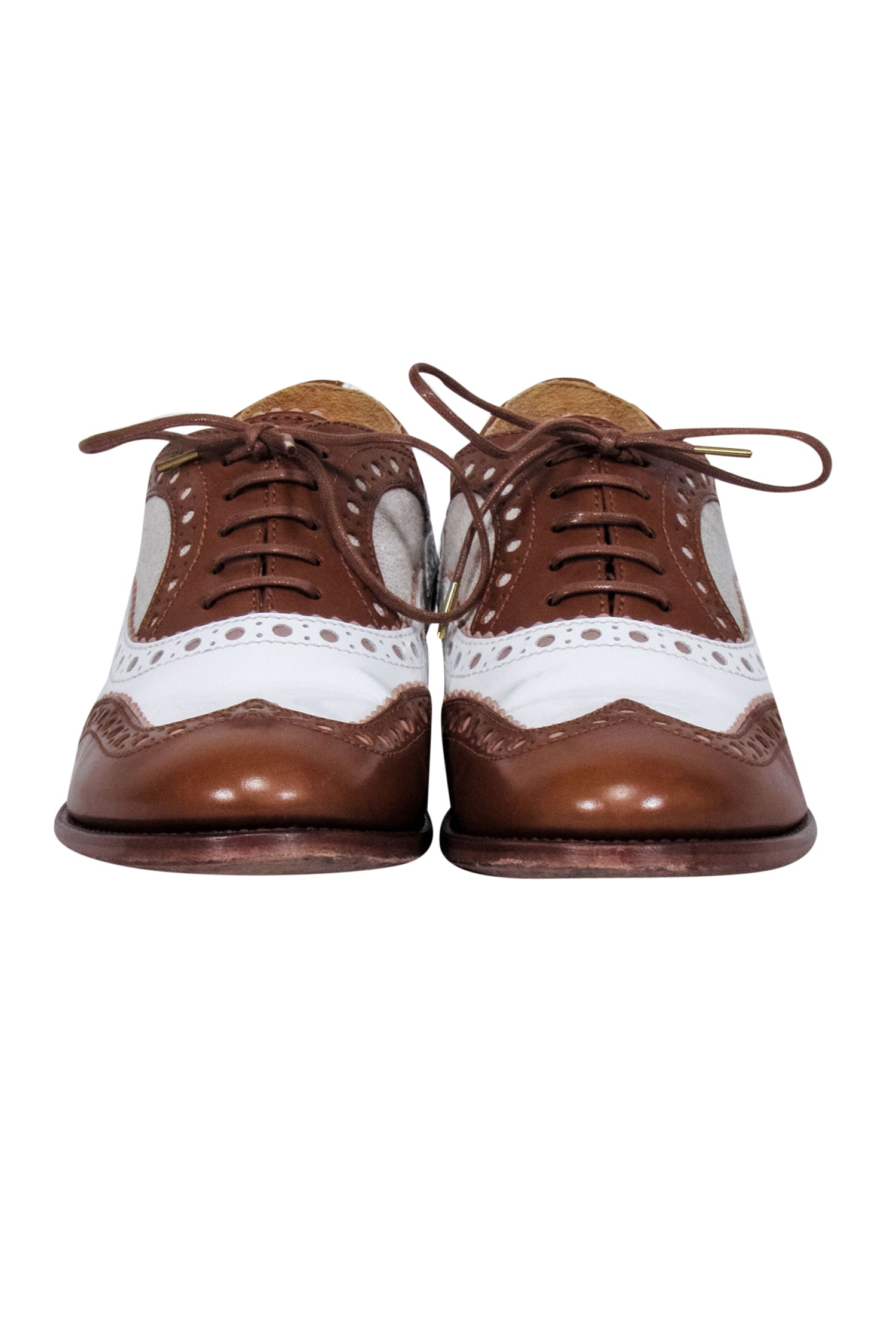 Angela Scott's Stylish Cognac & White 'Mr. Doubt' Oxfords - Size 9