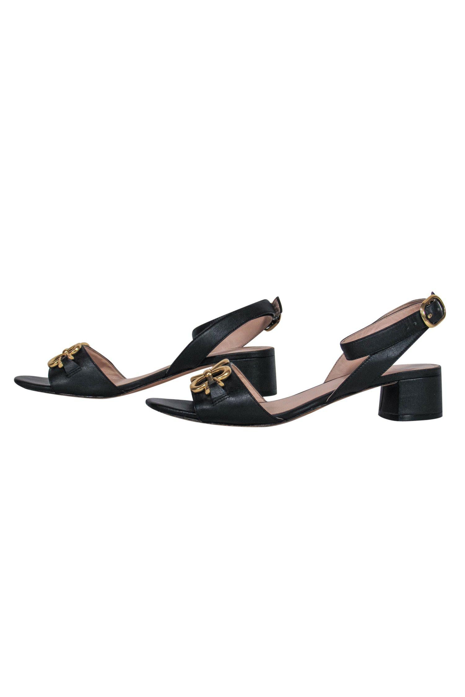 Kate Spade Black Strappy Block Heel Pumps with Gold Spade - Size 6.5 - Dazzle in Style!