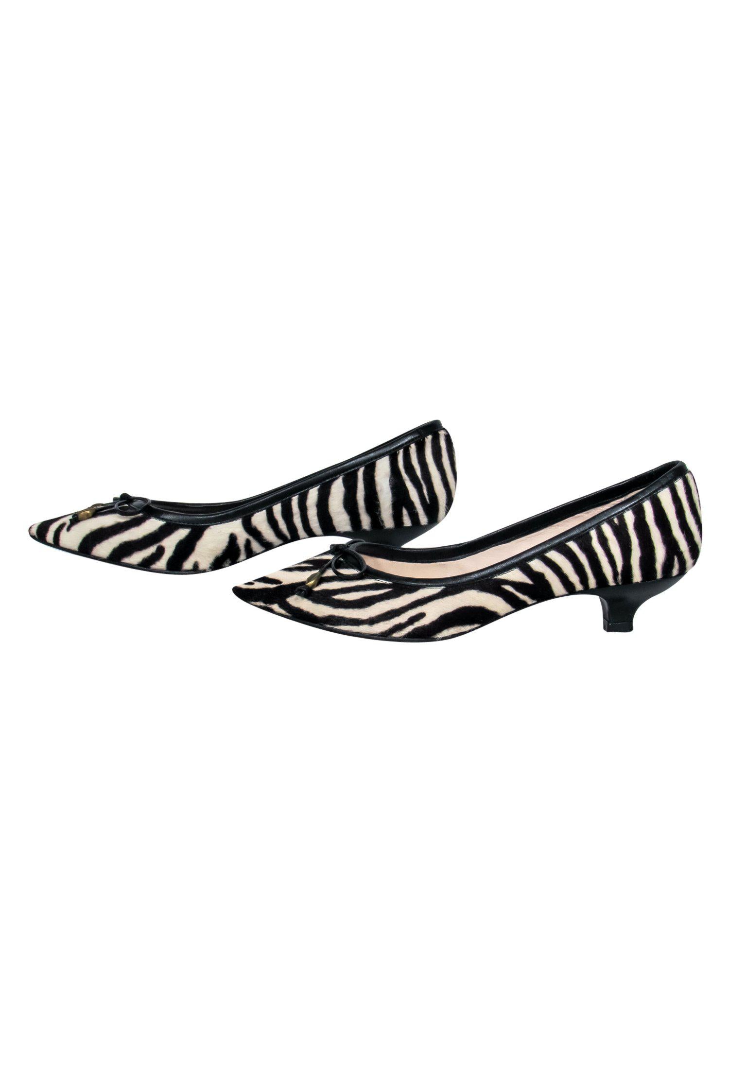 Lulu Guinness - Stunning Black & White Pony Hair Zebra Print Kitten Heels, Size 7
