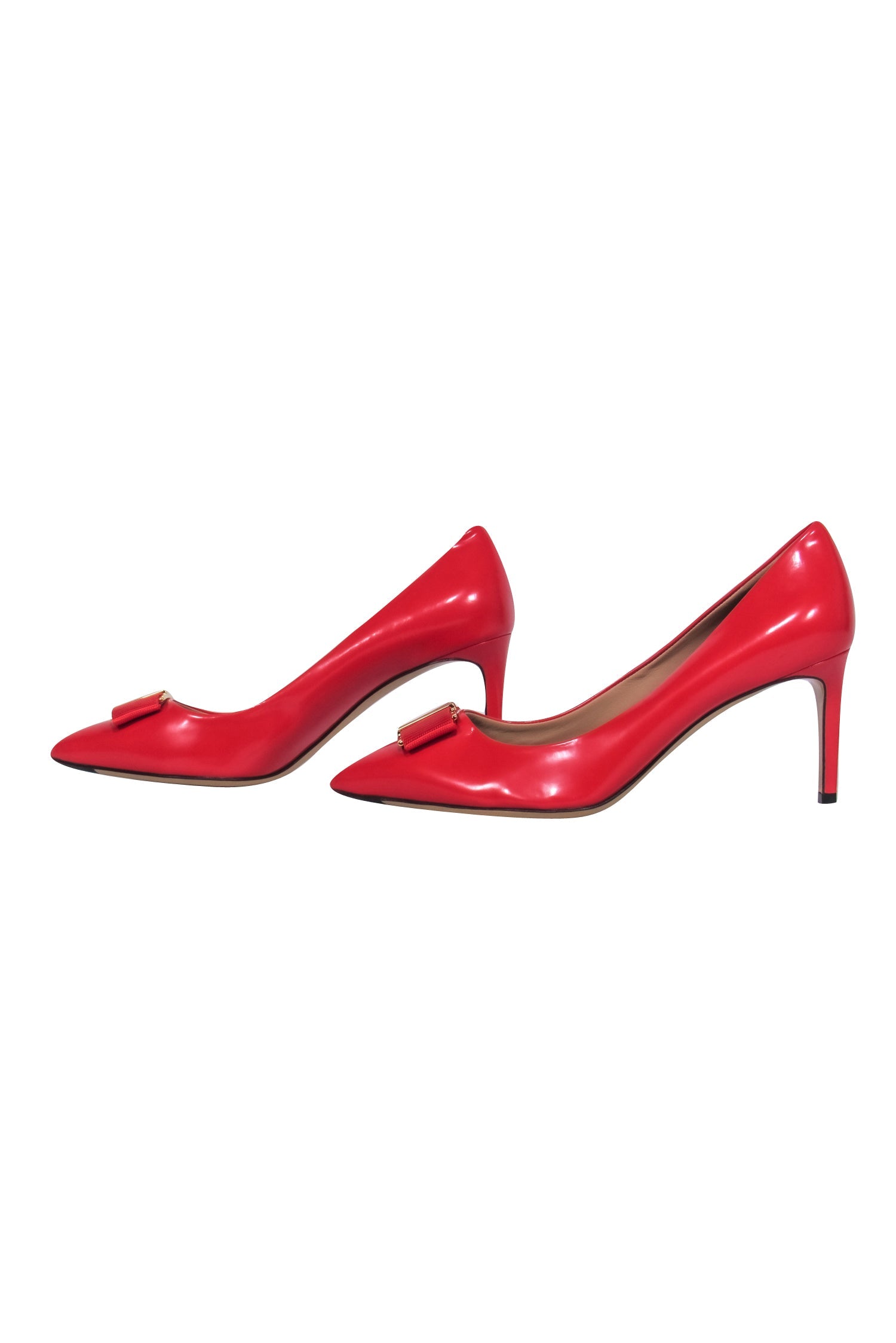 Ferragamo Red Shiny Leather Erice Bow Pumps - Size 9.5: A Must - Have for Fashion Lovers!