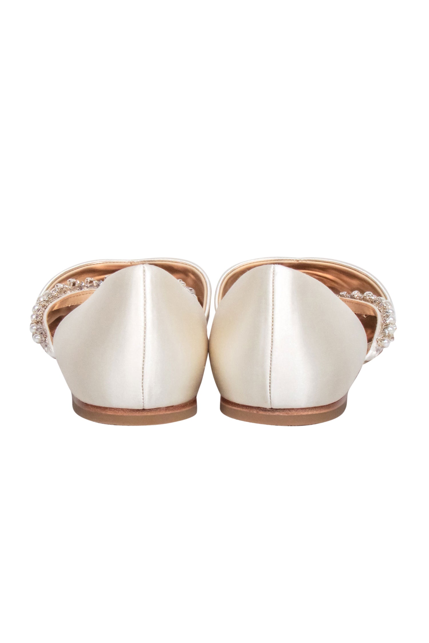 Badgley Mischka Ivory Satin Glamorous Embellished Strap Flats - Size 9.5