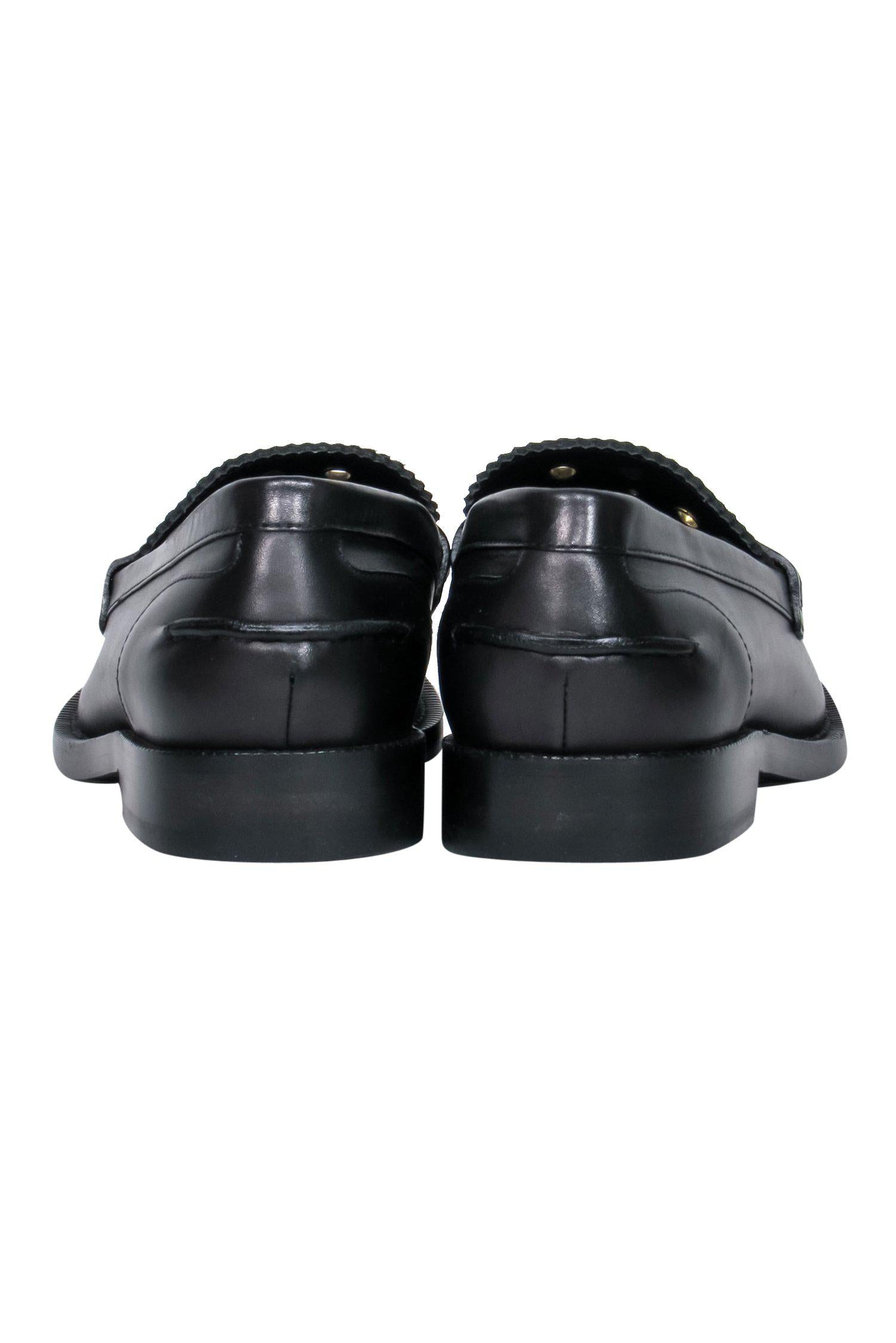 Burberry Black Leather Grommet Loafers - Size 9