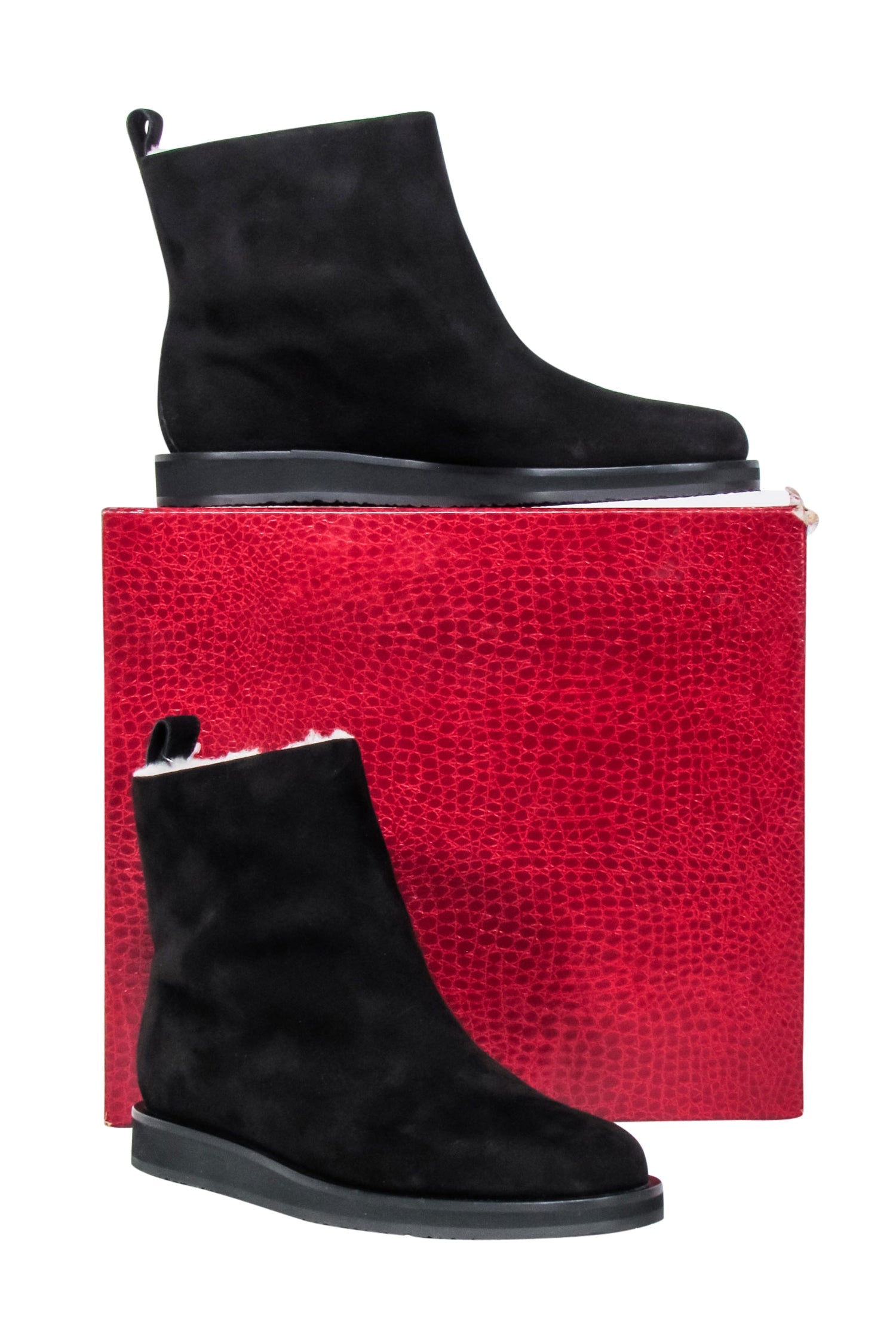 Tamara Mellon - Gorgeous Black Suede & Shearling Inside Edge Ankle Boots, Size 11