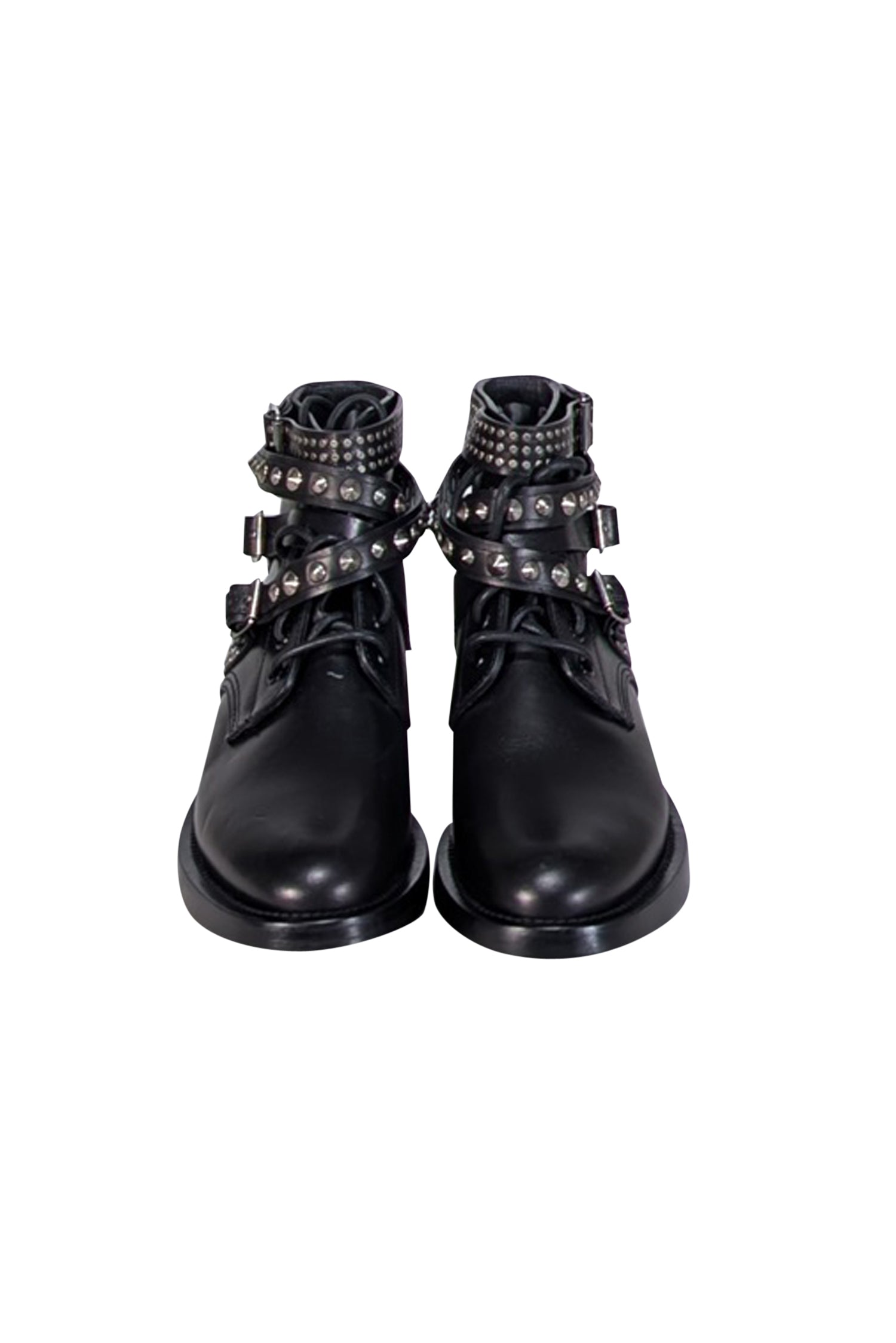 Yves Saint Laurent - Edgy Black Leather Studded Ranger Ankle Boots, Size 7