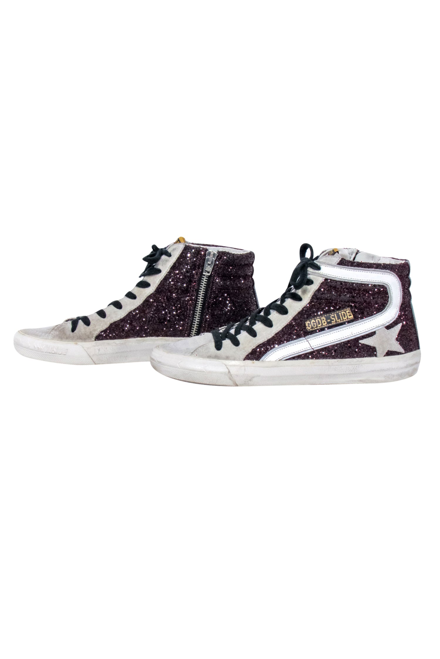 Golden Goose - Stunning Maroon Glitter & Grey Suede Slide Sneakers, Size 8