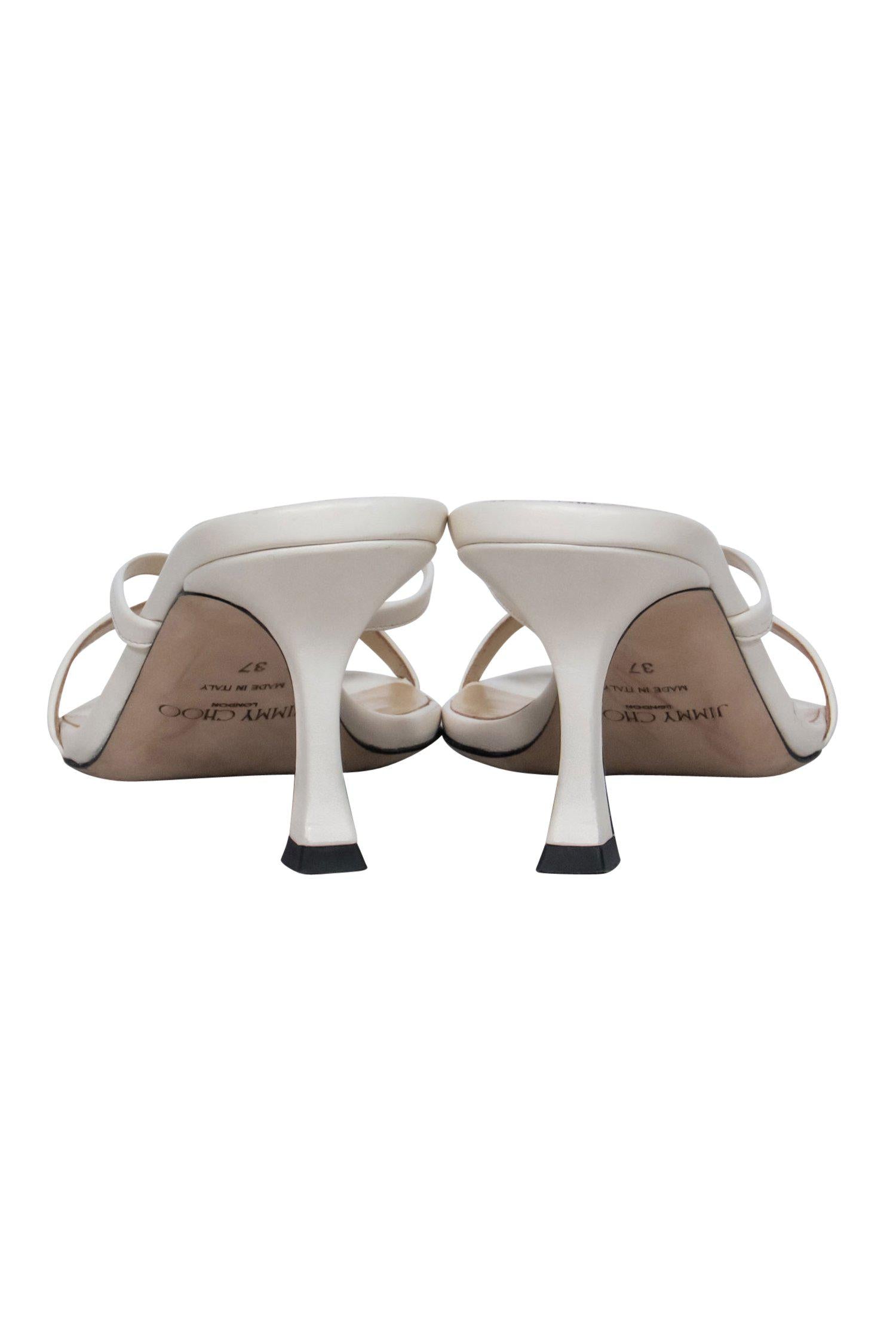 Jimmy Choo Maelie Pumps - White Leather Strappy Thong Square Toe, Size 7