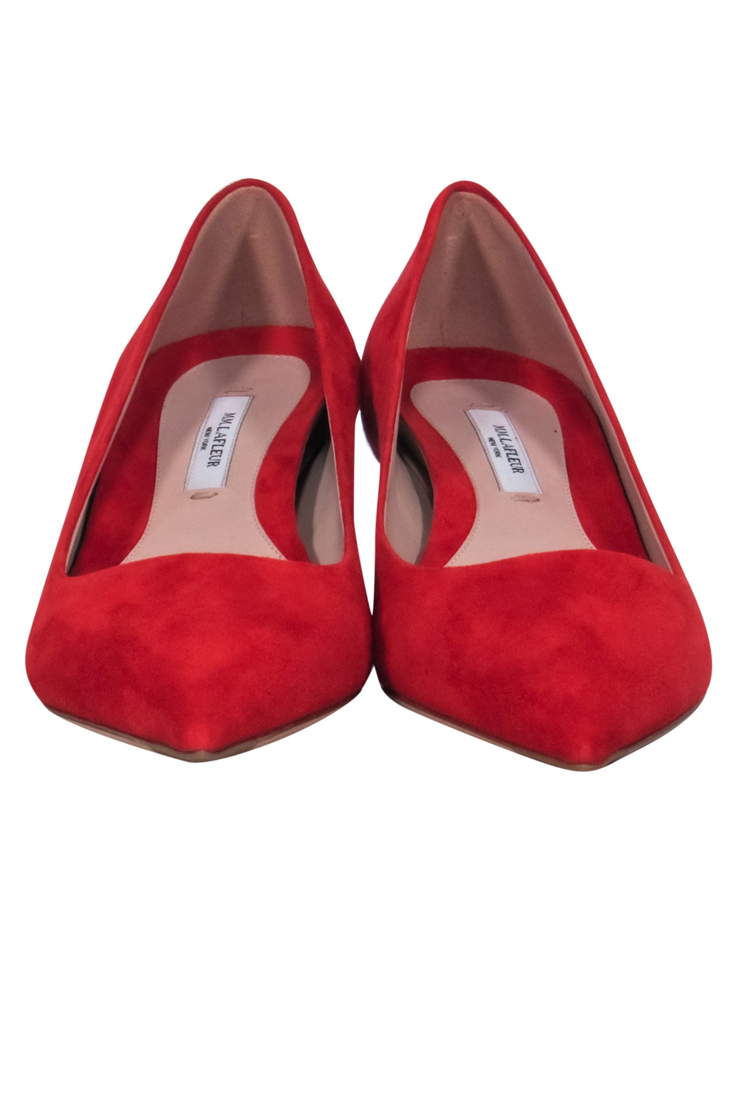 M.M.LaFleur's Stunning Red Suede Pointed Toe Kitten Heels - Size 6
