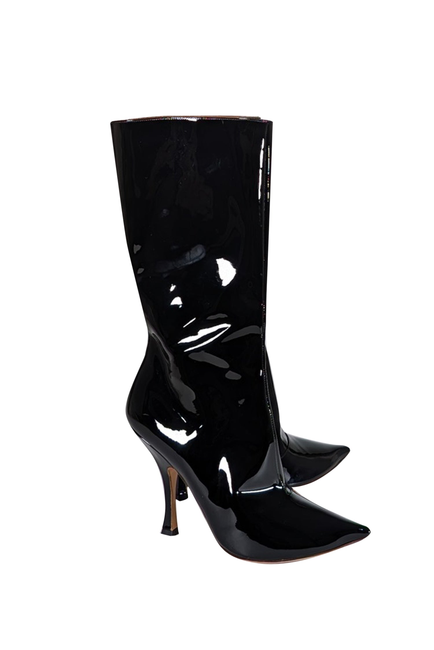Y/Project - Stunning Black Patent Leather Pointed Toe Mid - Calf Boots Size 9