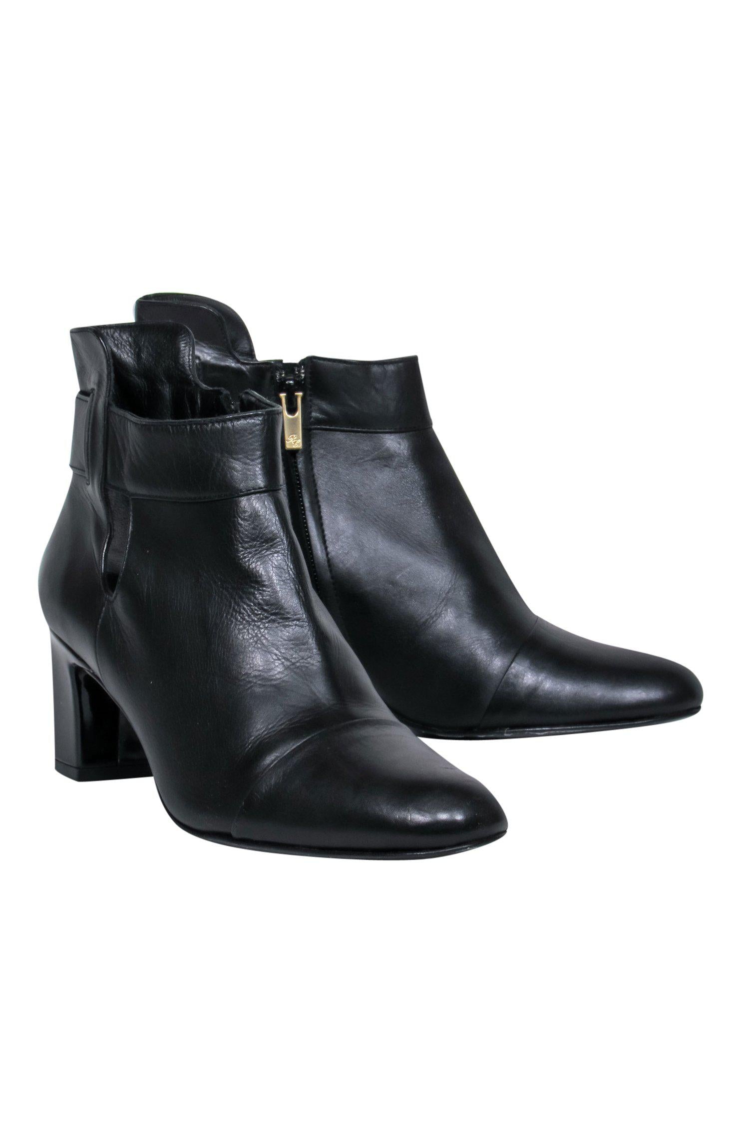 Robert Clergerie Black Leather Heeled Booties with Cutouts - Size 7