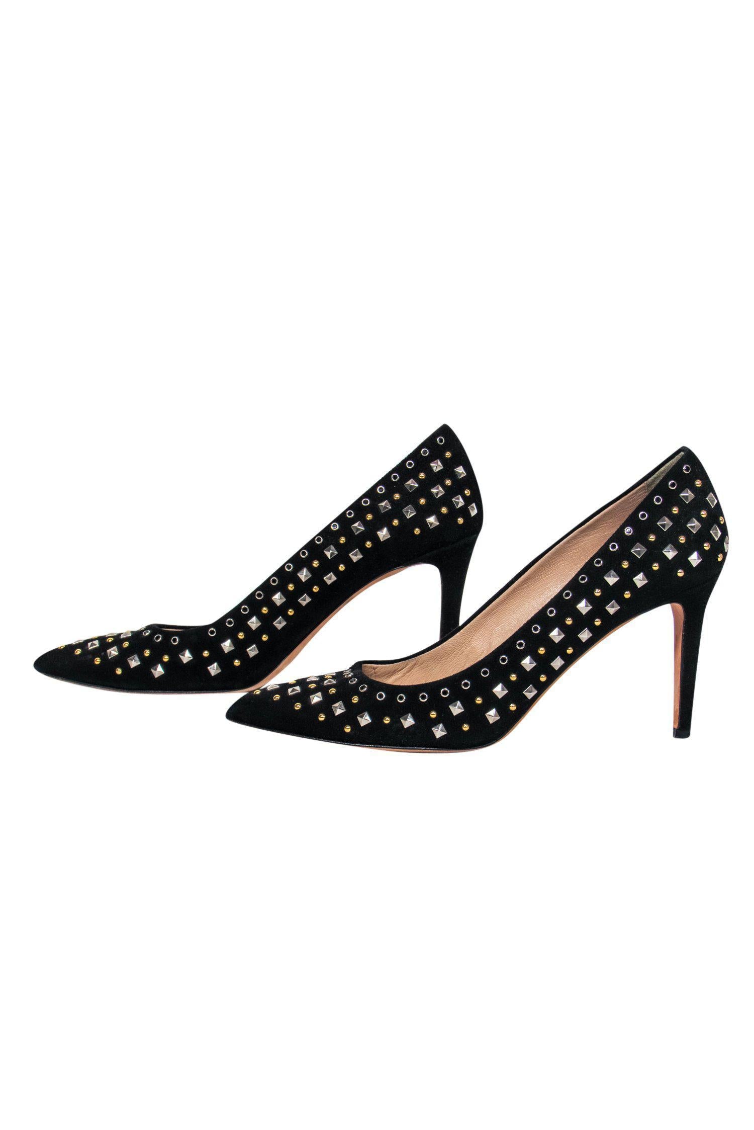 J.Crew's Stunning Black Suede Studded Pointed Toe Pumps - Size 9