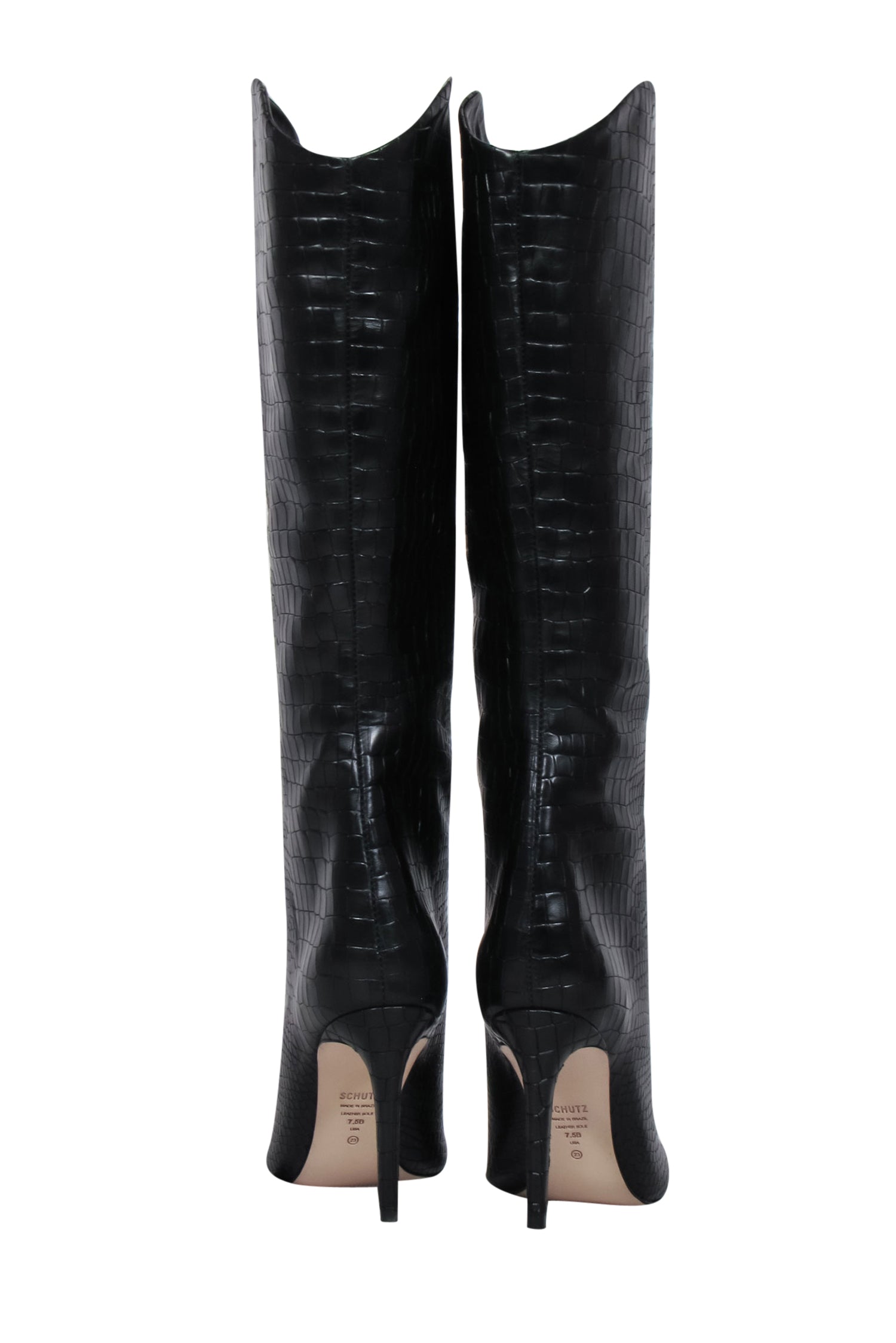 Schutz Edgy Black Crocodile Textured Knee-High Boots - Size 7.5
